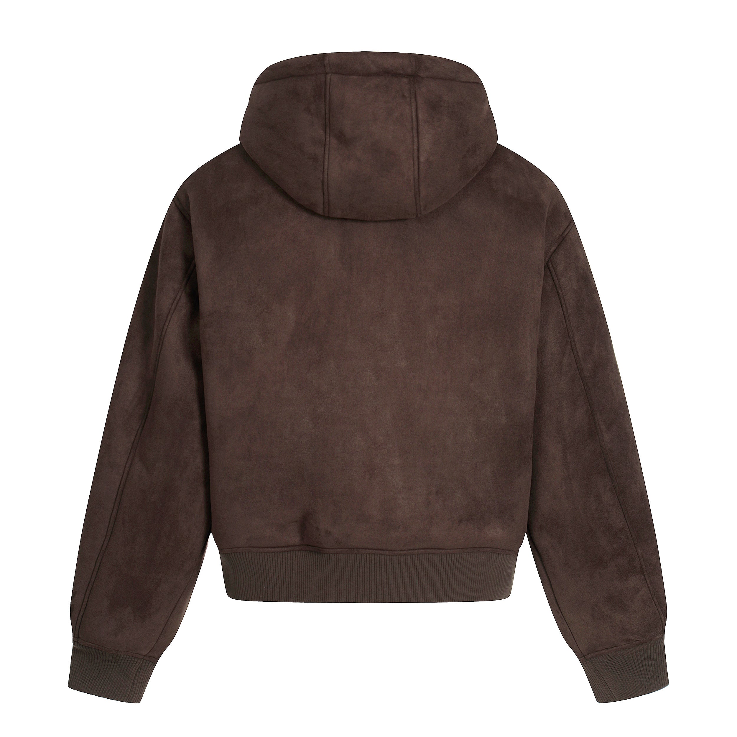 Fleece-Lined Brown Suede-Texture Zip Hoodie Jacket