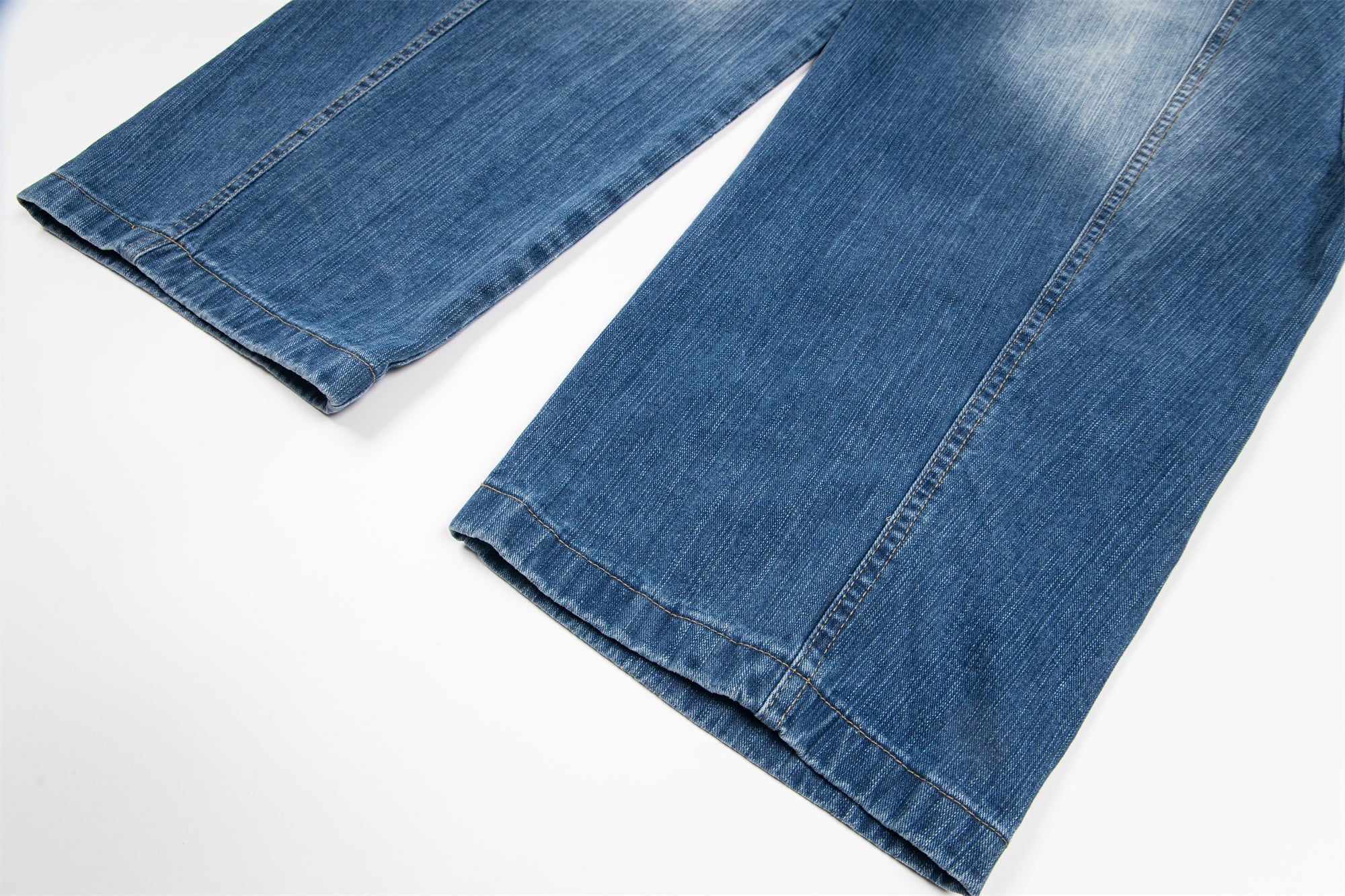 Highlight Fade Curved-Panel Wide-Leg Denim Pants