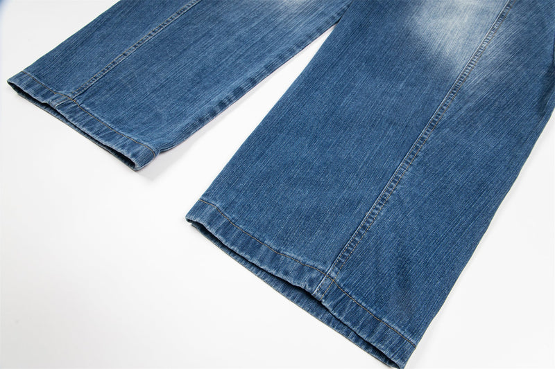 Highlight Fade Curved-Panel Wide-Leg Denim Pants