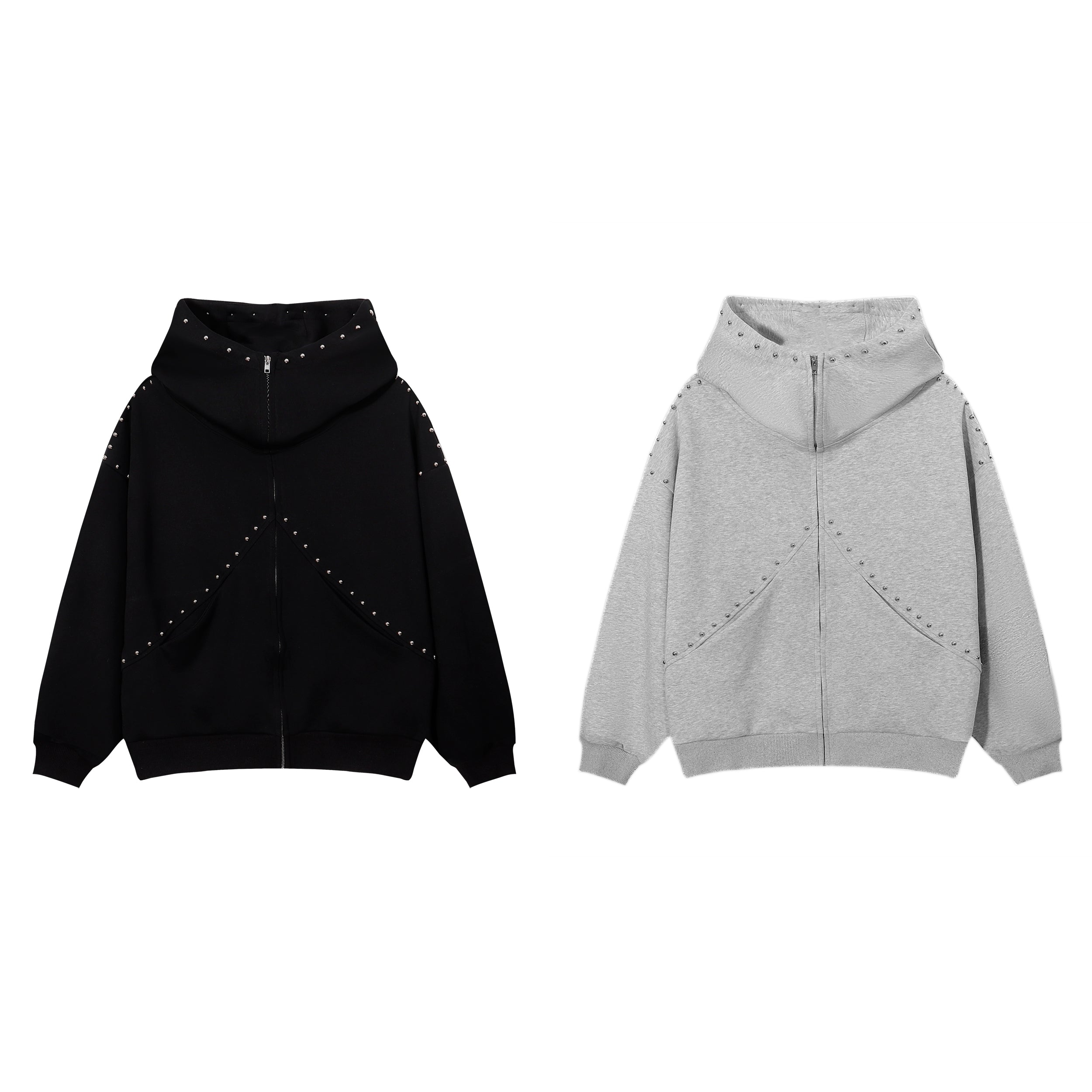 Omirad Studded Arc Zip Hoodie | Metal Stud Detail Streetwear