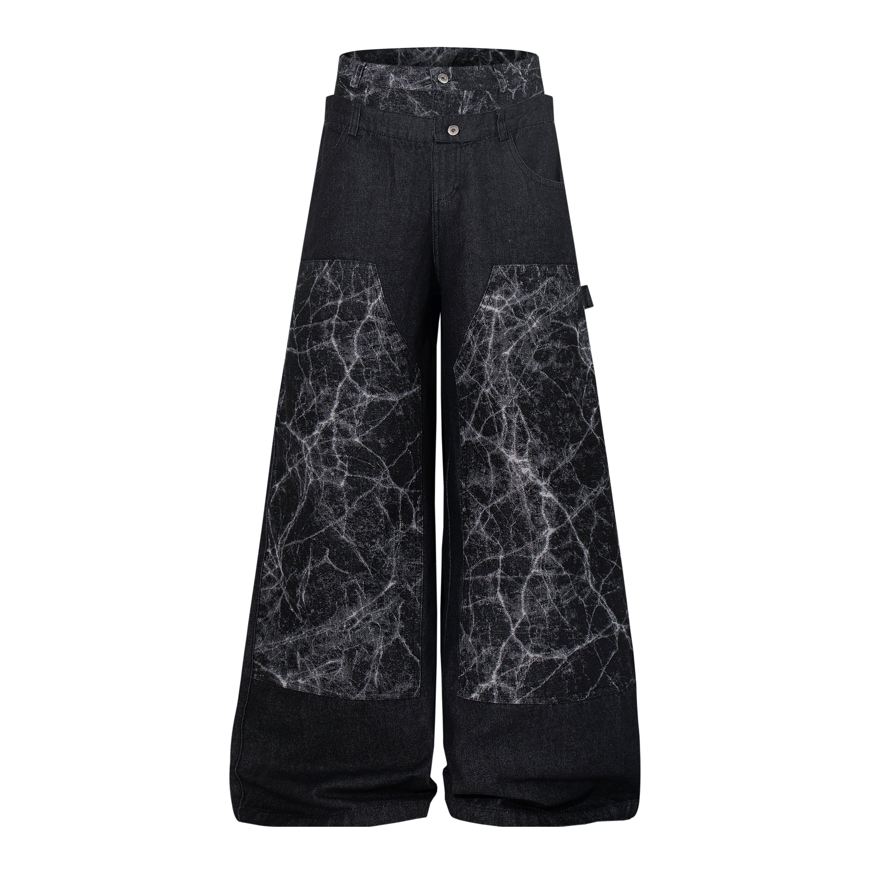 Omirad Cracked Panel Wide-Leg Denim Pants | Streetwear
