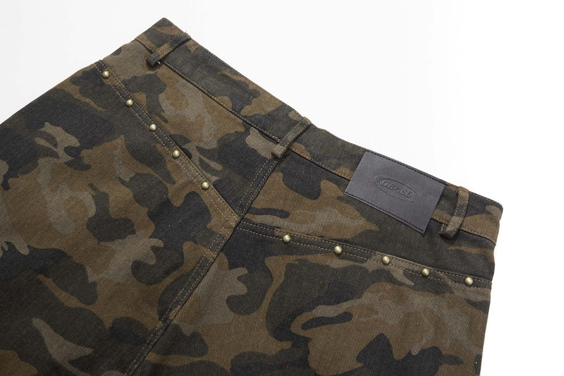 Omirad Camouflage Barrel-Leg Jeans | Wide Leg Camo Denim