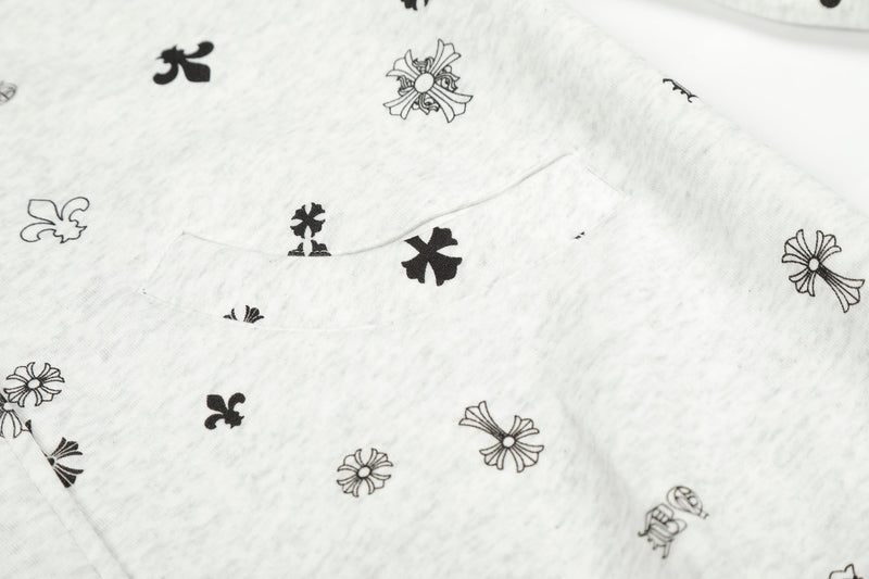All-Over Gothic Cross Print Hooded Zip Jacket | Streetwear
