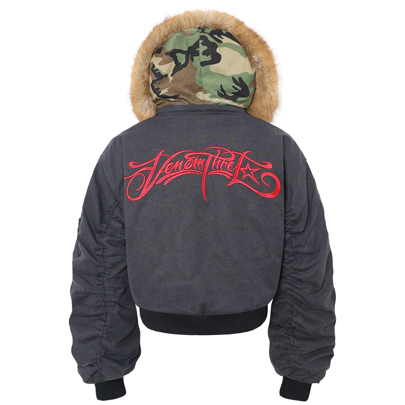Omirad Fur-Trim Hooded Embroidered Bomber Jacket