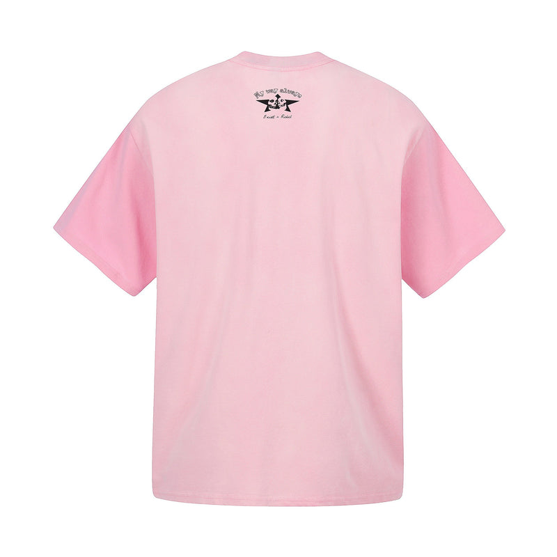 Light pink oversized graphic T-shirt with a small black rebellious print on the upper back, short sleeves and relaxed fit