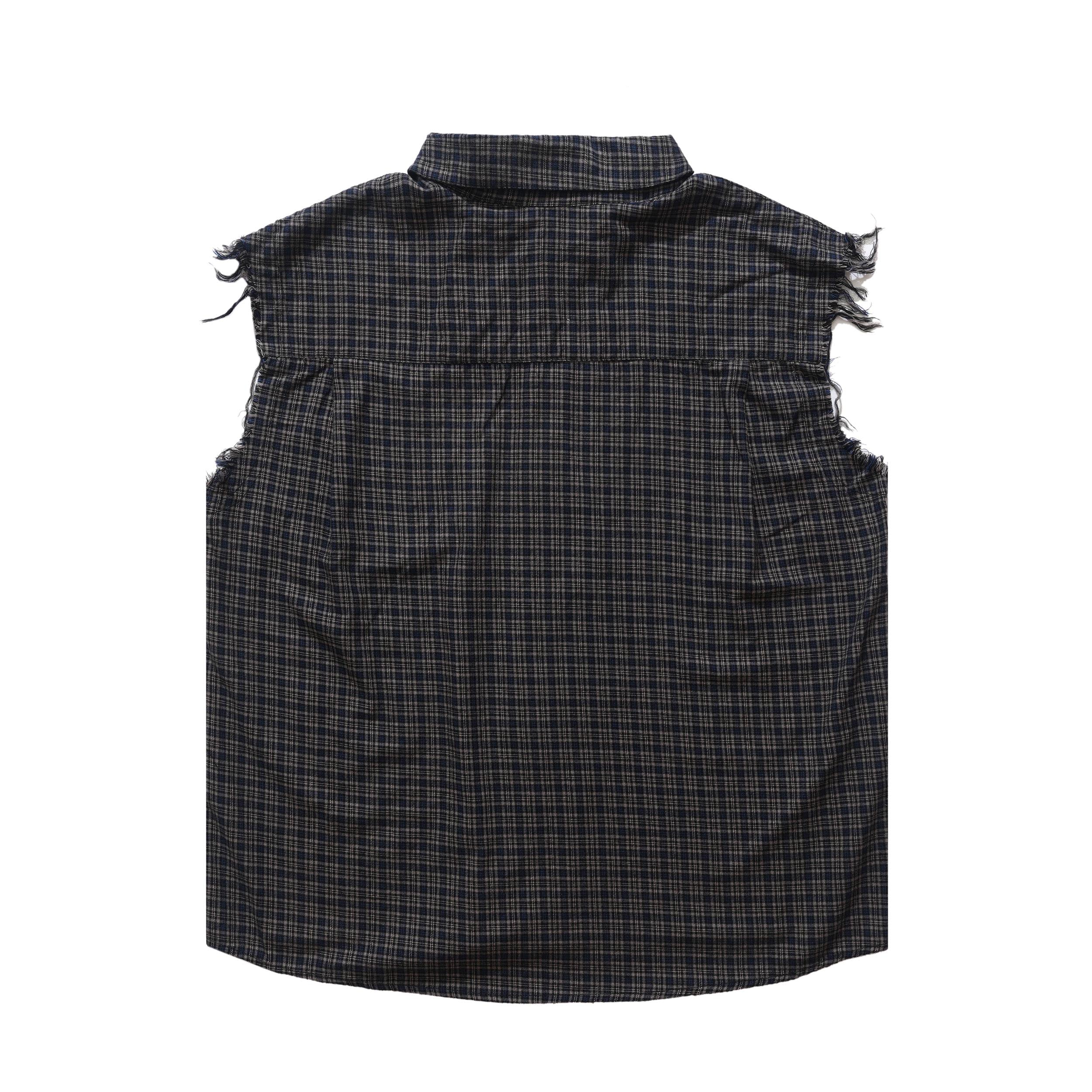 Omirad Raw-Edge Plaid Sleeveless Cotton Shirt | Streetwear