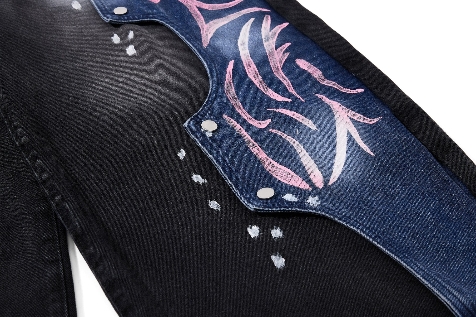 Graphic Panel Wide-Leg Denim Jeans | Vintage Black Streetwear