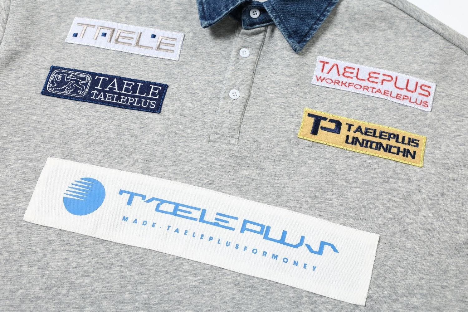 Patchwork Polo Sweatshirt with Contrast Denim Collar