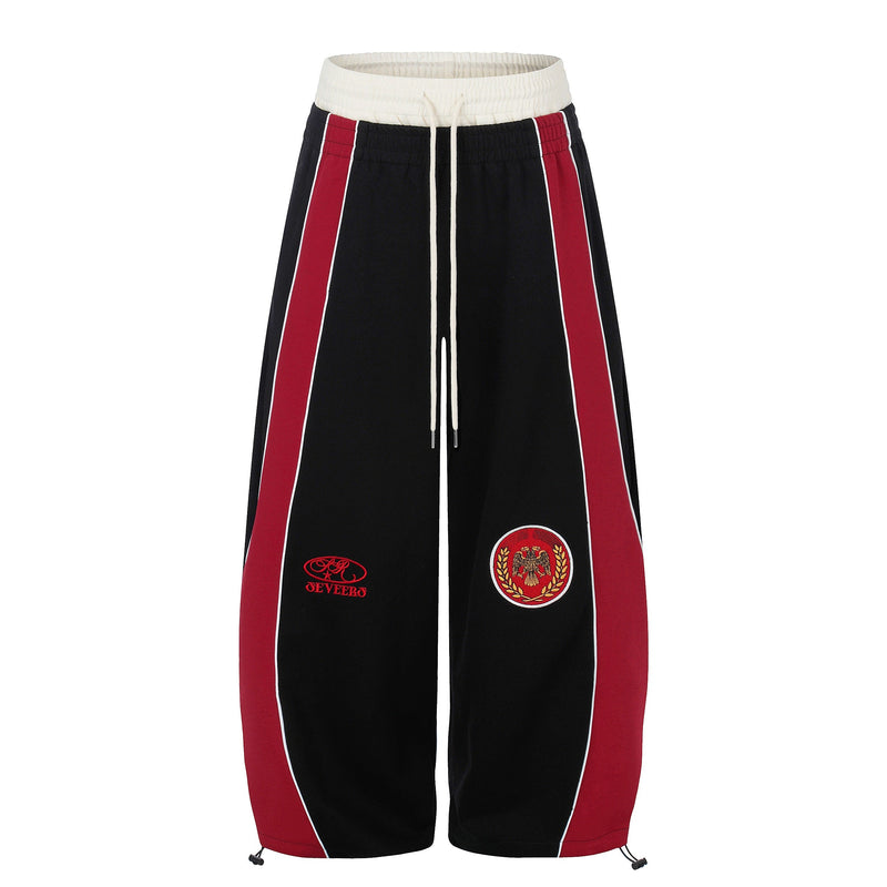 Retro Crest Panel Sweatpants | Oversized Wide Leg Streetwear