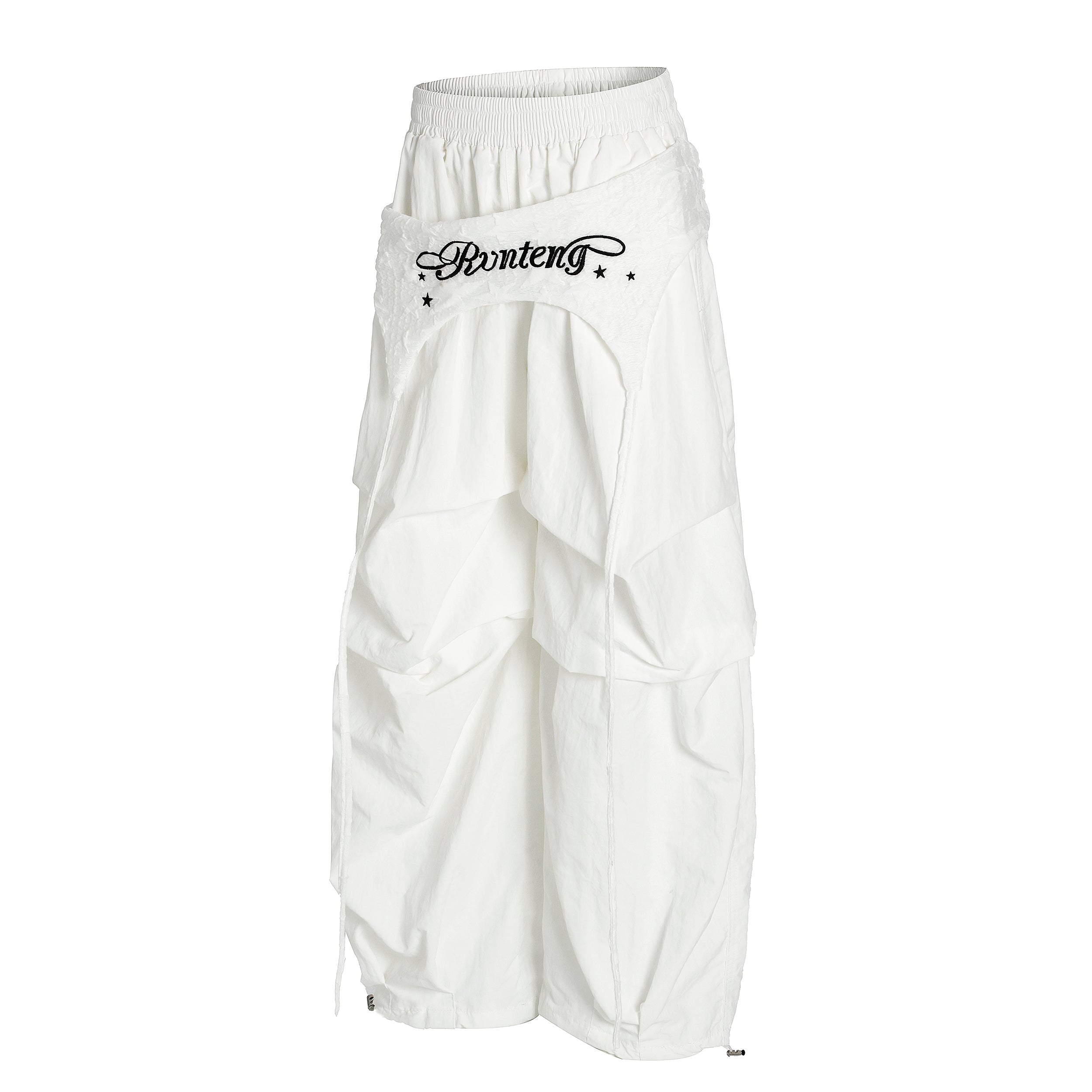 Layered Ruched Panel Wide-Leg Nylon Pants | Streetwear