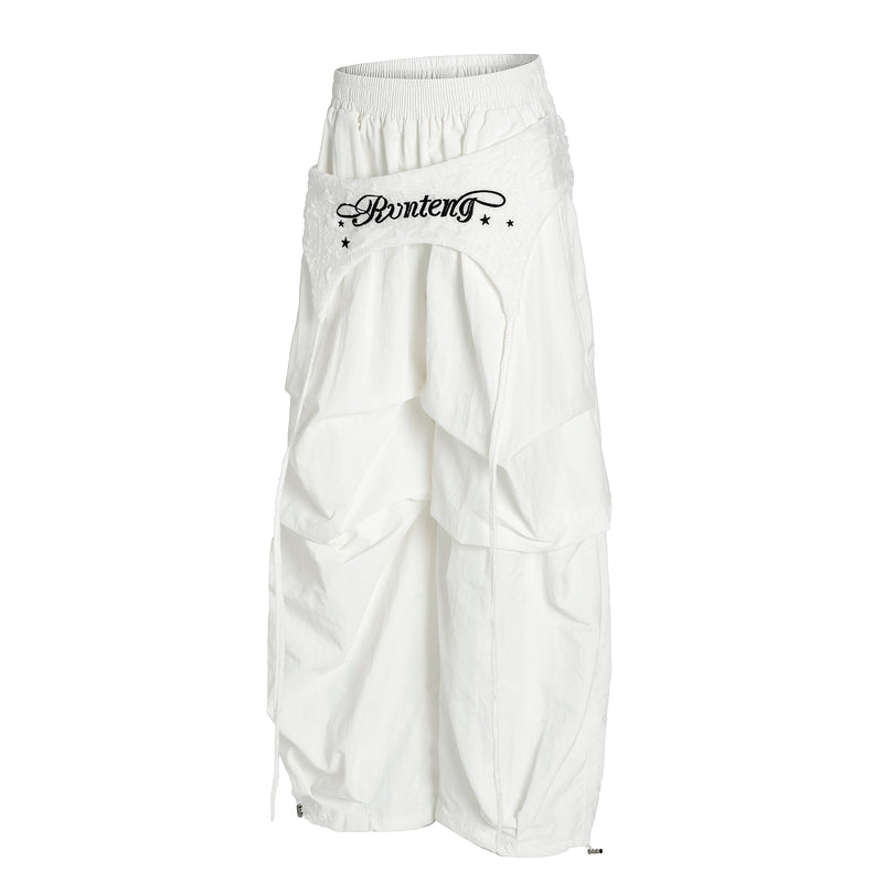 Layered Ruched Panel Wide-Leg Nylon Pants | Streetwear