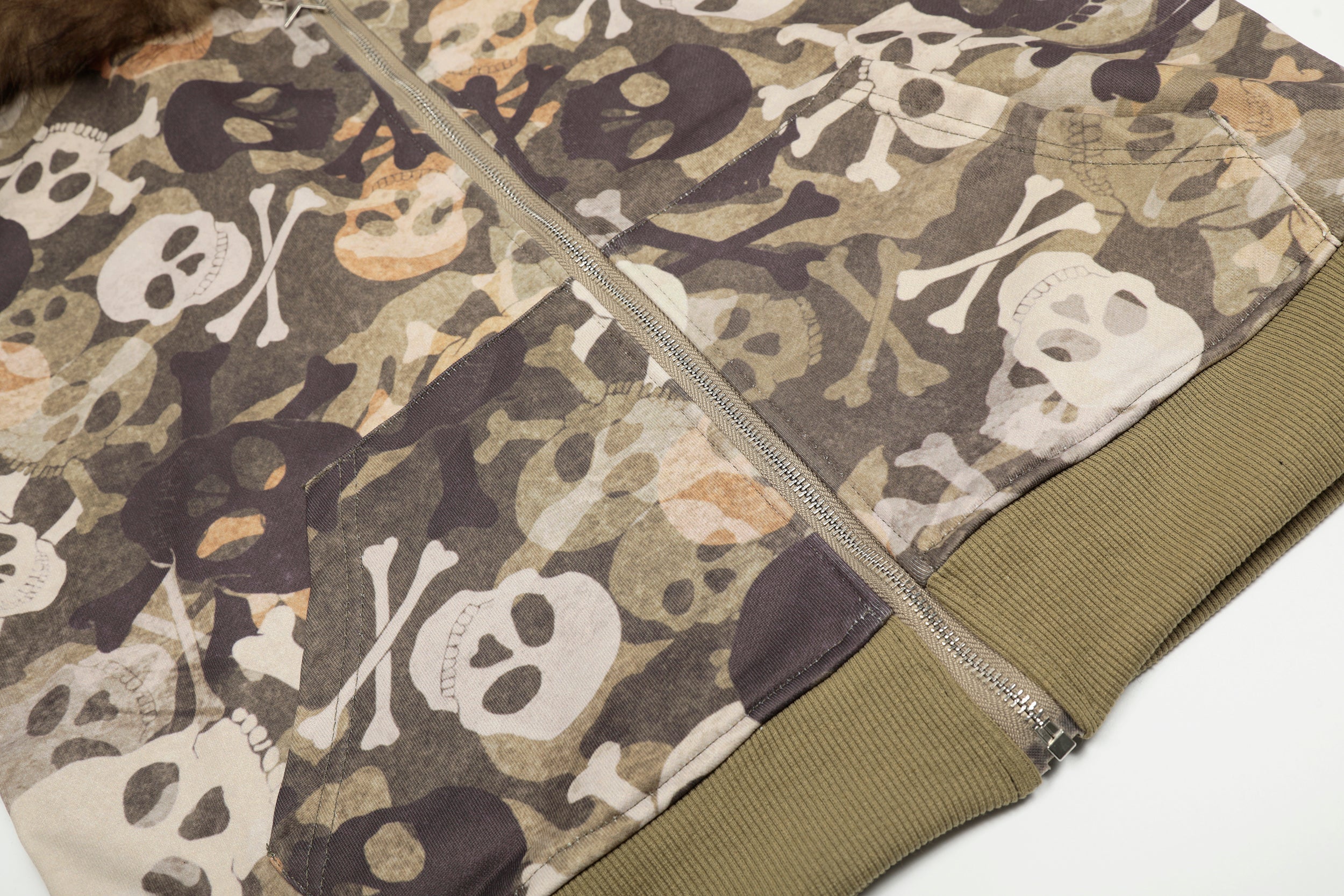 Skull Camo Fur-Trim Hoodie Bomber Jacket | Omirad