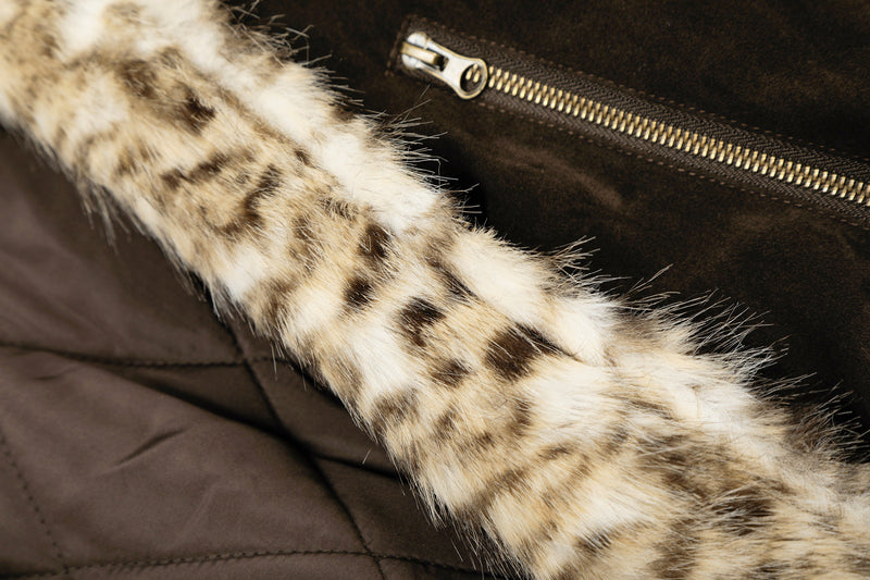 Faux Fur Collar Suede-Texture Bomber Jacket | Omirad