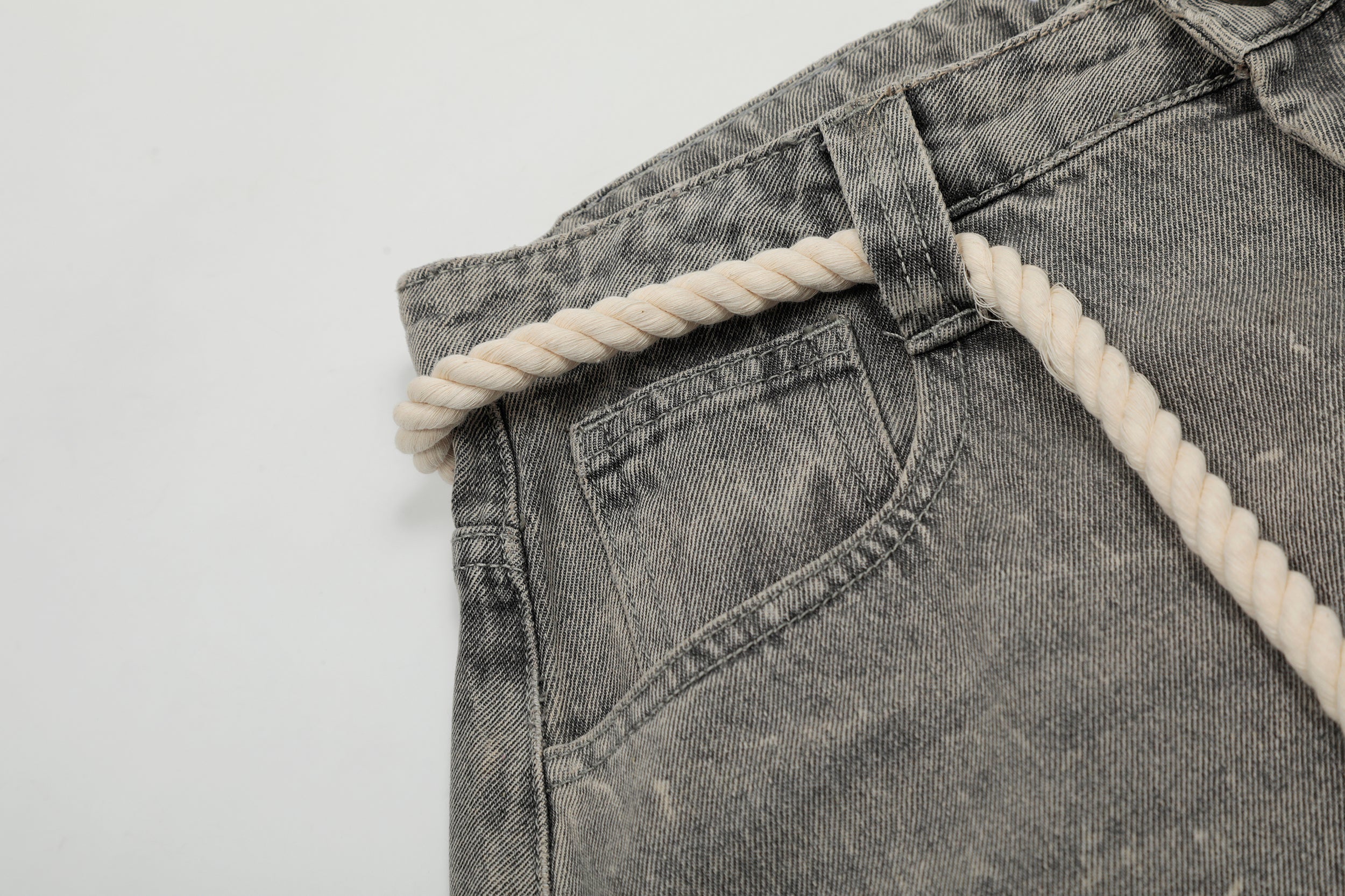 Rope-Waist Paint-Splatter Wide-Leg Jeans | Vintage Wash