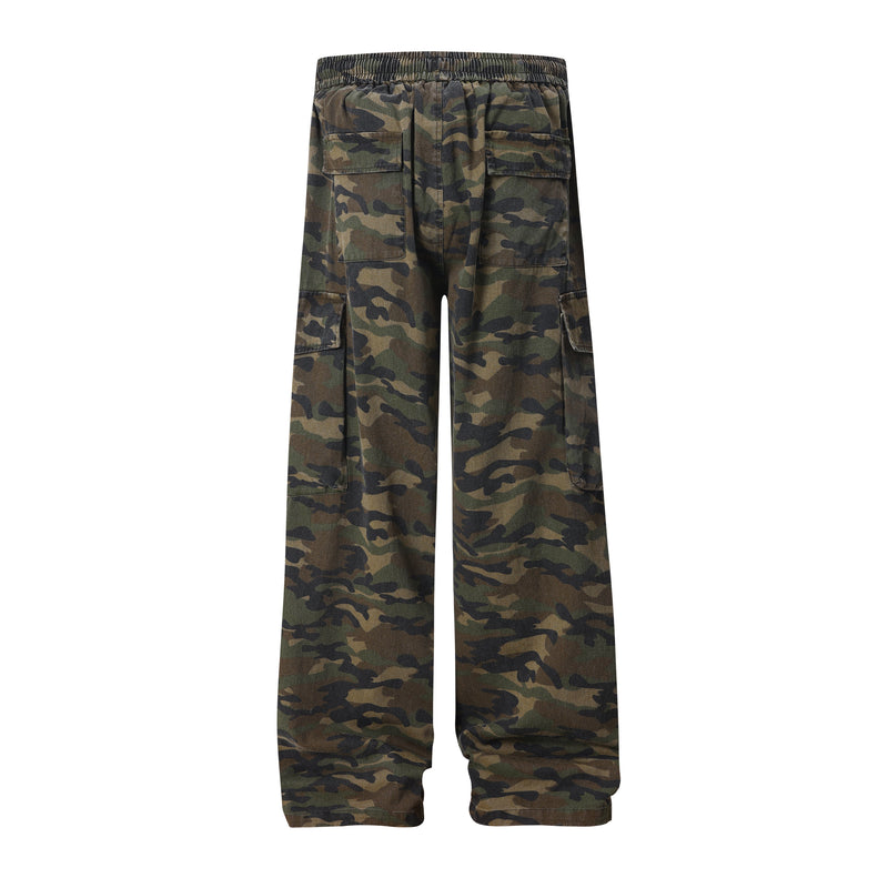 Men's Camo Wide-Leg Cargo Pants | 100% Cotton Streetwear