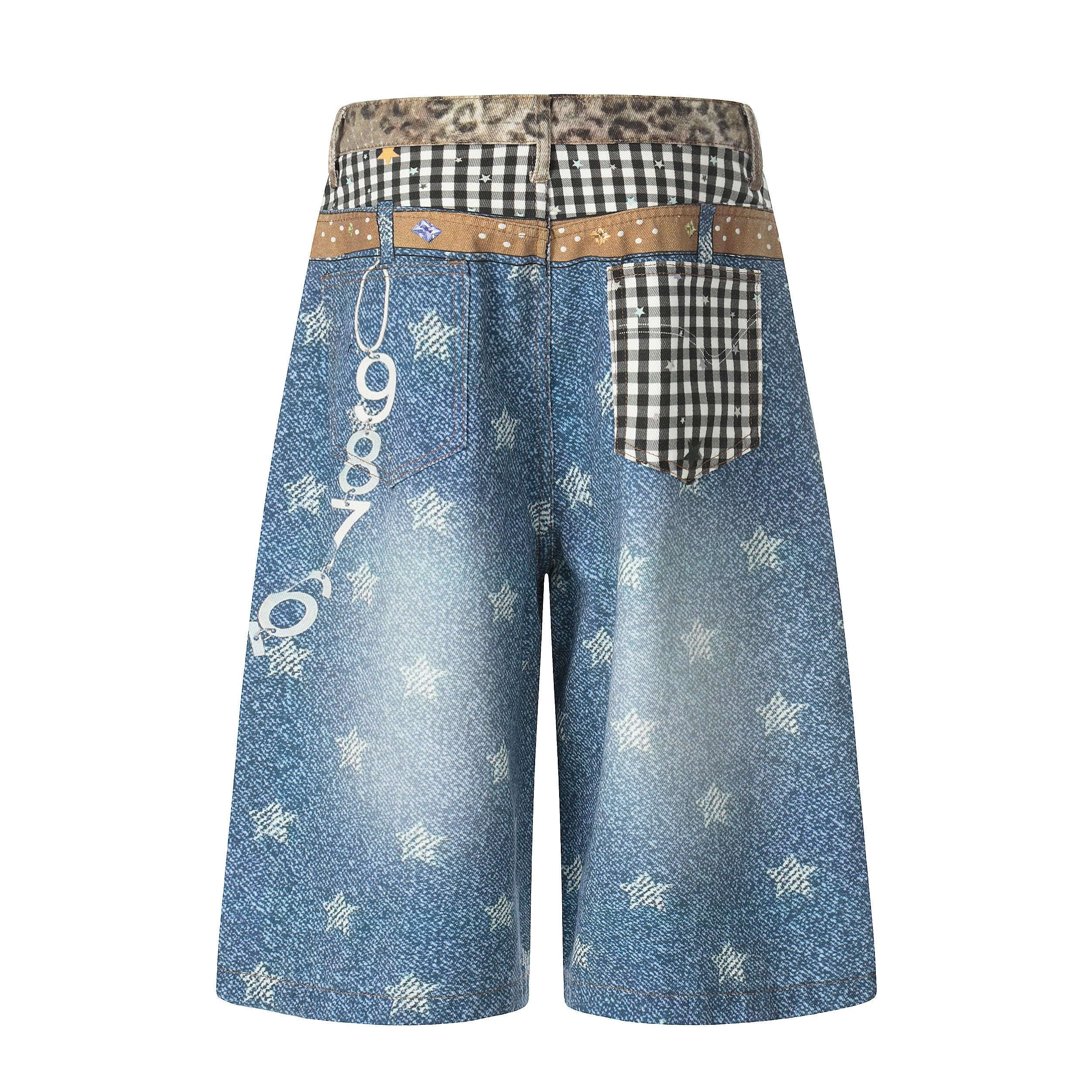 Omirad Vintage Patchwork Star-Wash Denim Shorts | Streetwear