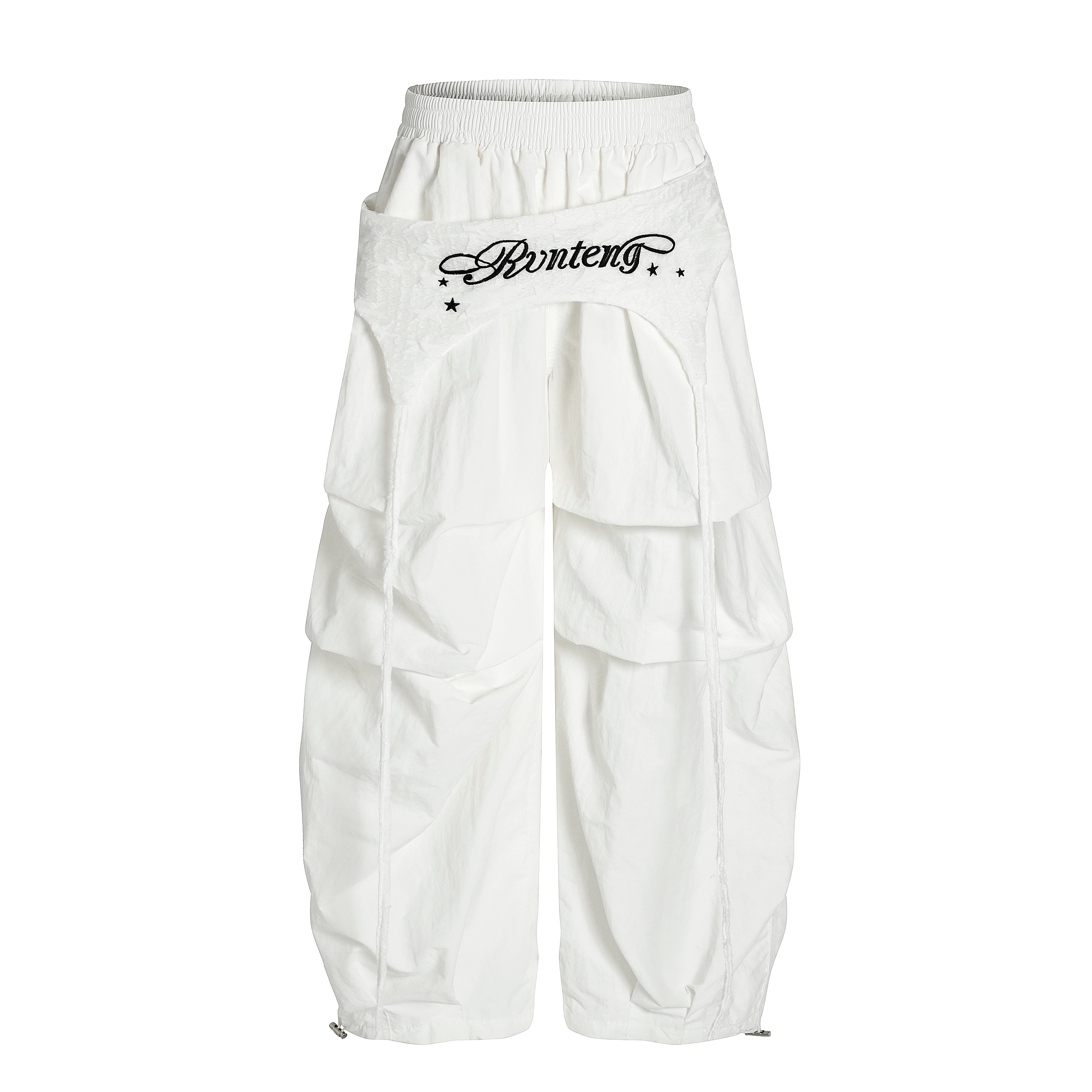 Layered Ruched Panel Wide-Leg Nylon Pants | Streetwear