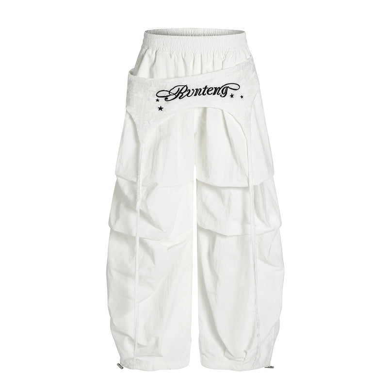 Layered Ruched Panel Wide-Leg Nylon Pants | Streetwear