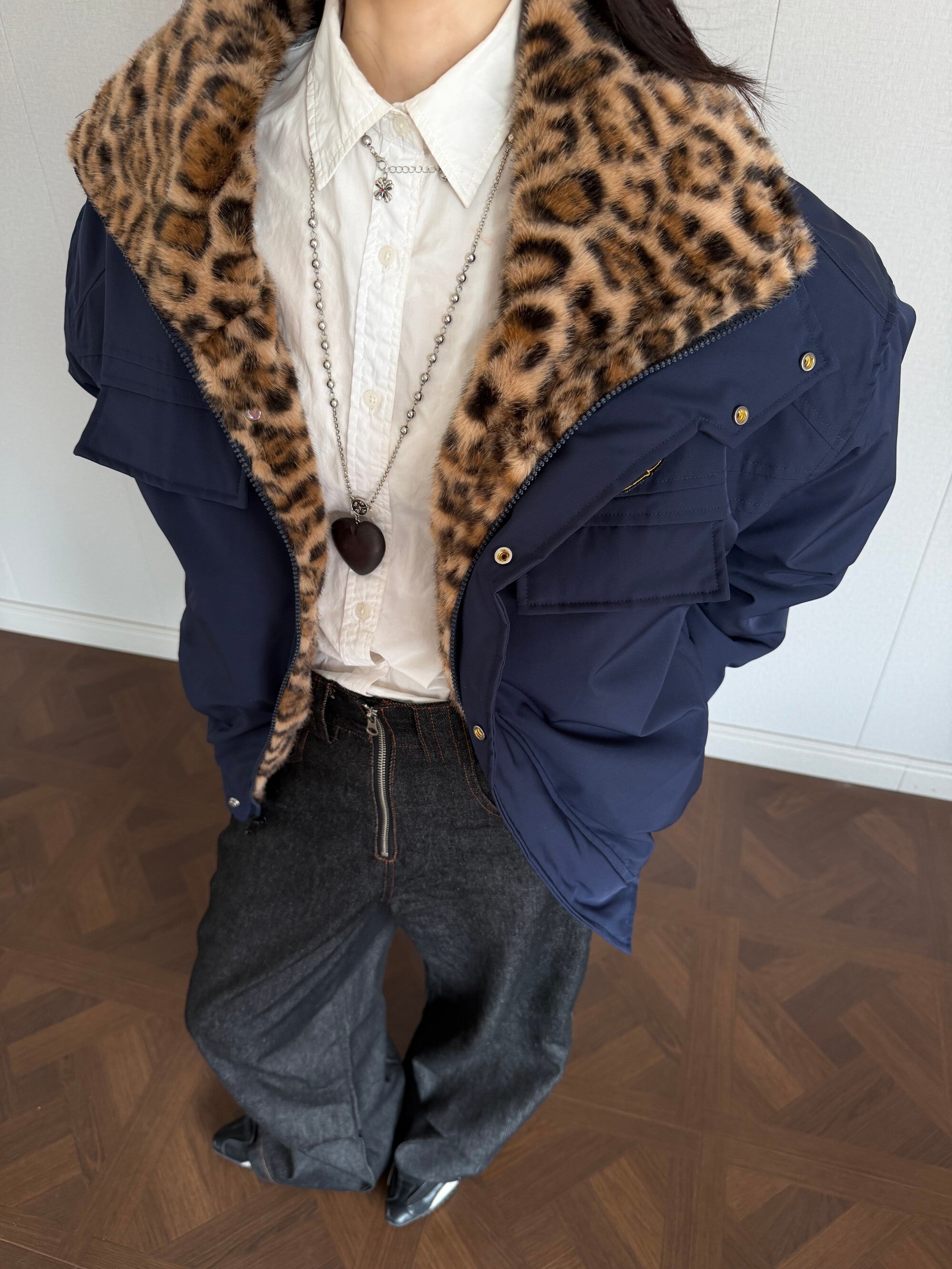 Leopard-Lined Military Bomber Jacket | Streetwear Winter Coat