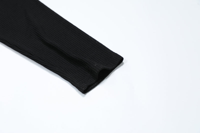 Black long sleeve mesh polo cuff with ribbed knit texture