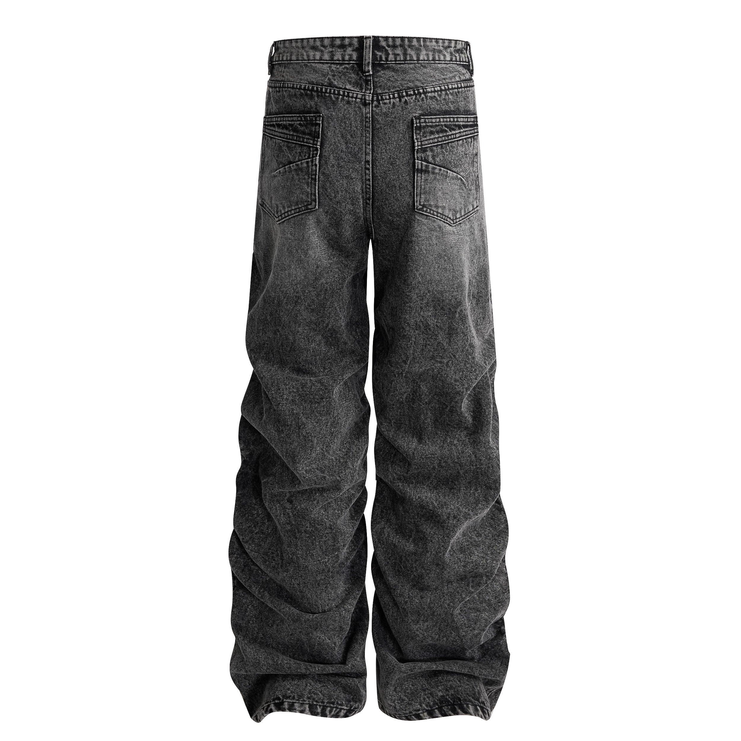 Stacked Vintage Washed Denim Jeans | Wide Leg Streetwear