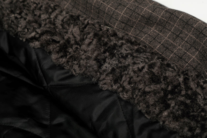 Check Pattern Faux Fur Collar Bomber Jacket | Omirad