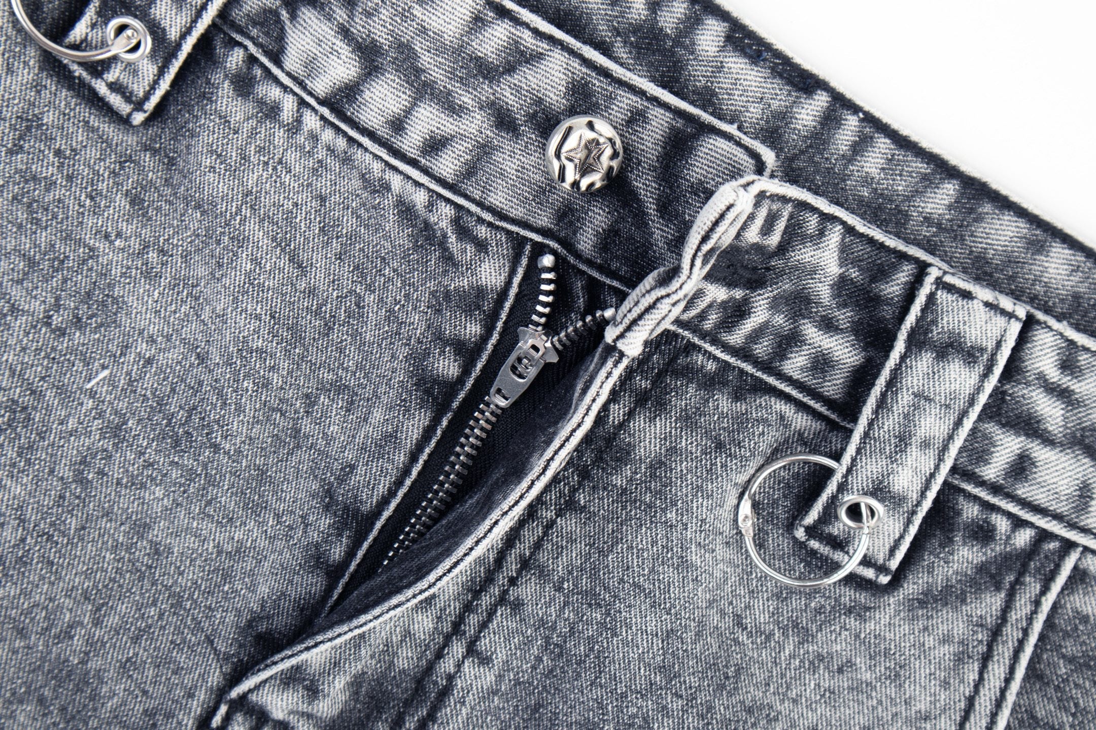 Convertible Utility Baggy Jeans | Cargo Mesh Distressed Denim