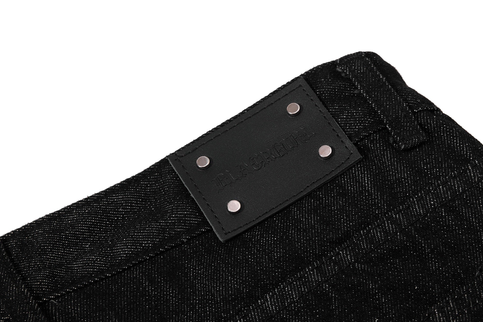 Wide-Leg Black Denim Pants with Eyelet & Chain Detail