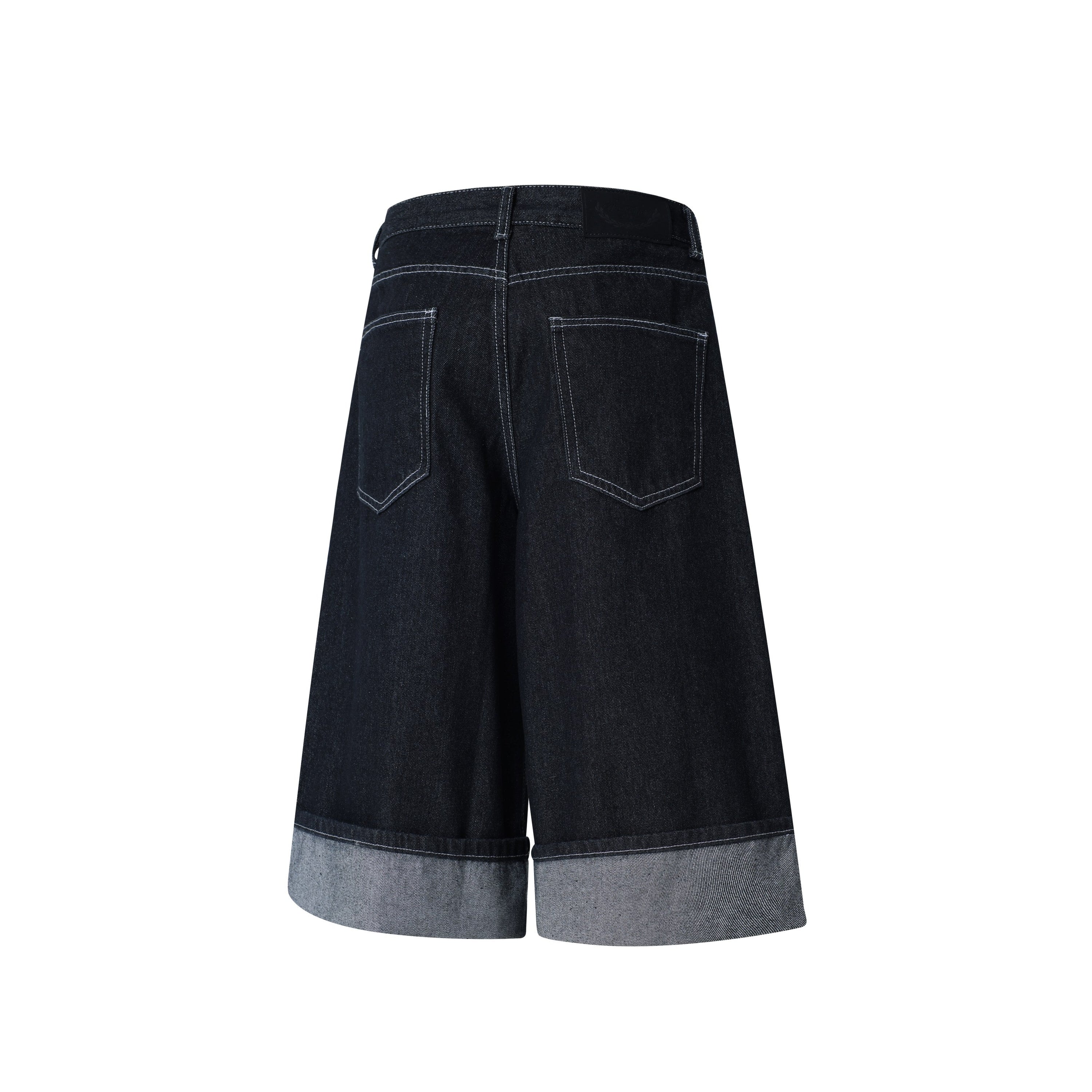 Wide-Leg Buckle Denim Shorts | Dark Wash Streetwear