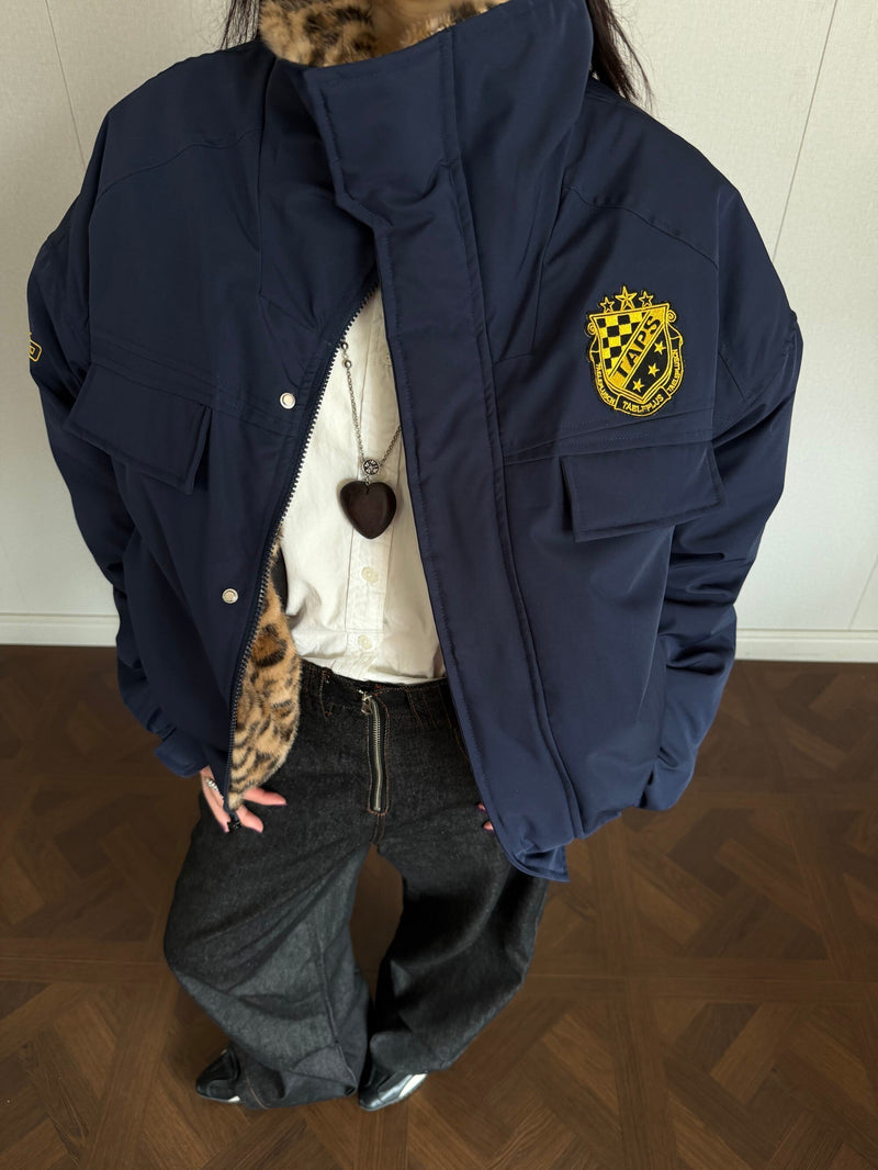 Leopard-Lined Military Bomber Jacket | Streetwear Winter Coat