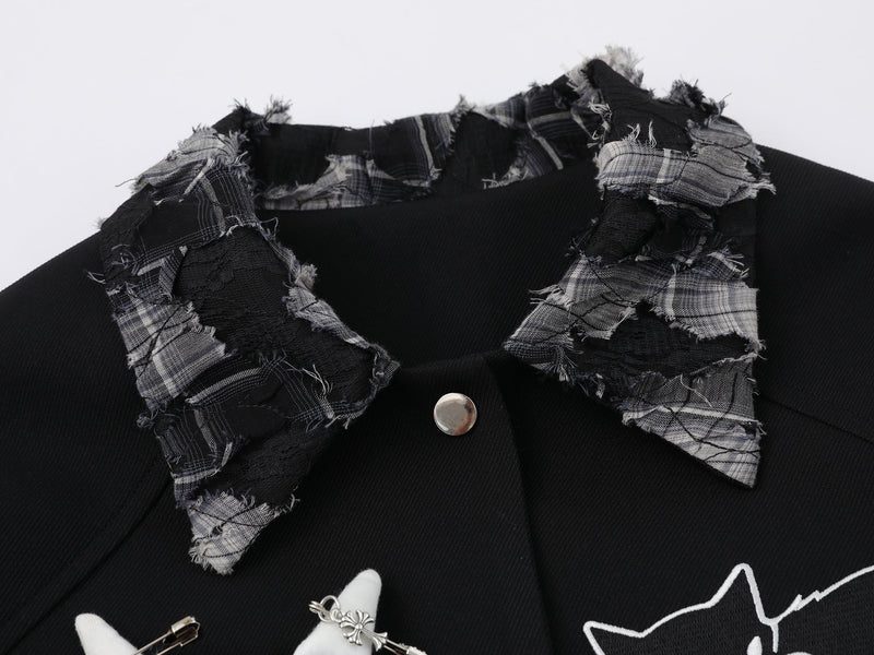 Patchwork Cat Varsity Jacket | Graphic Star Embroidery