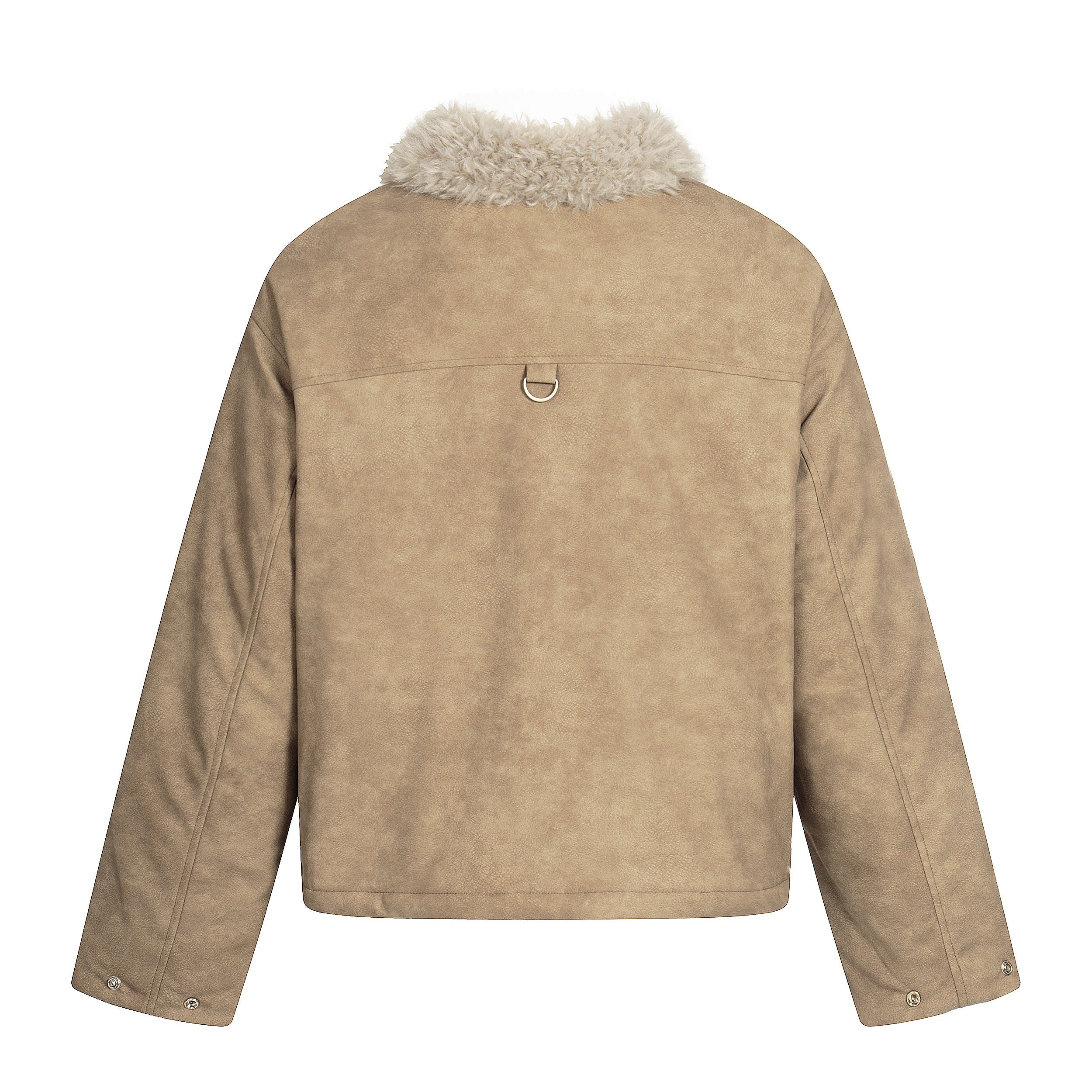 Faux Shearling Collar PU Jacket | Vintage Workwear Style
