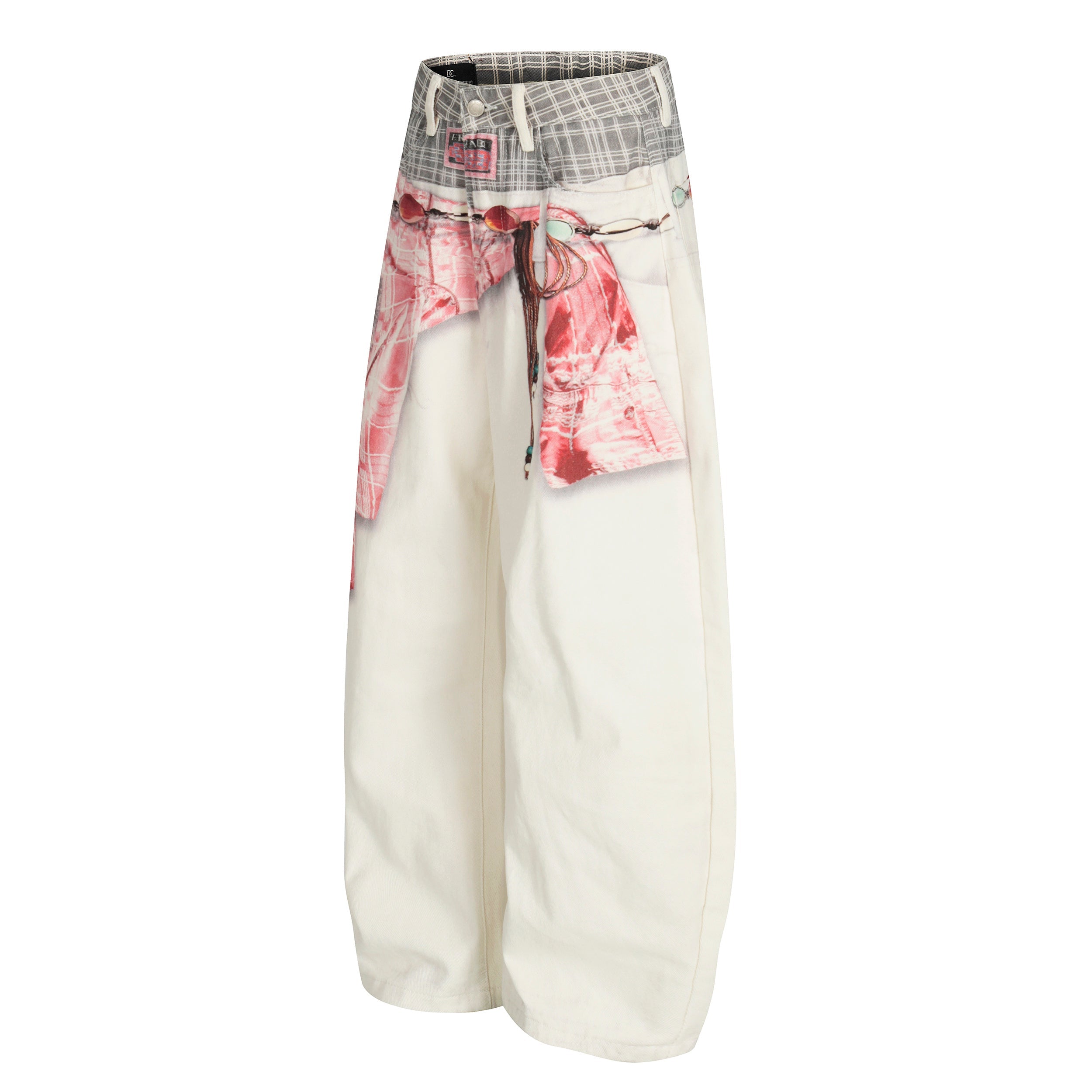 Omirad Digital Print Layered Wide-Leg Denim Pants