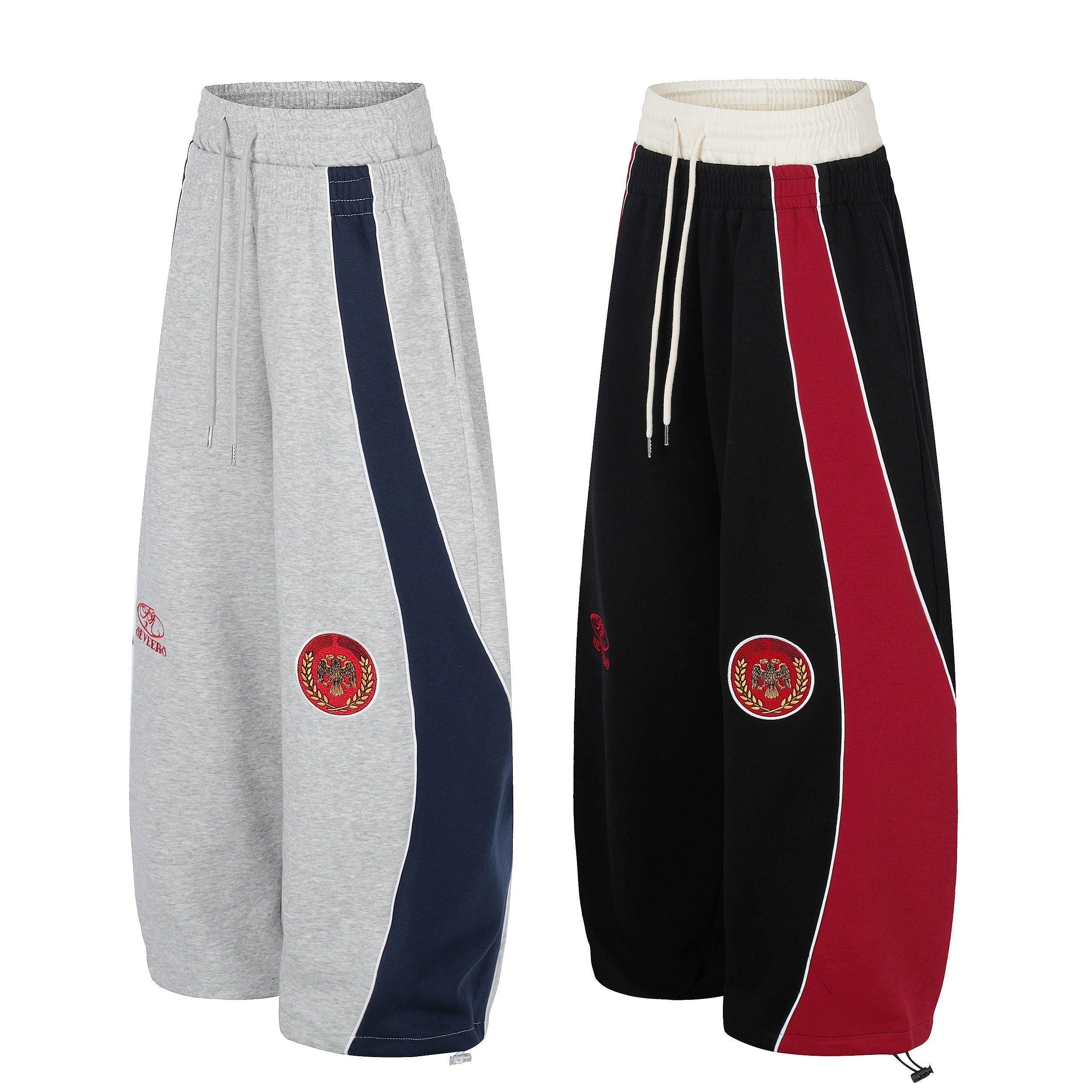 Retro Crest Panel Sweatpants | Oversized Wide Leg Streetwear