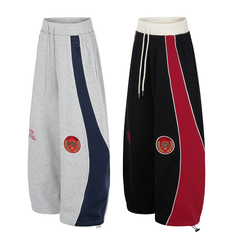 Retro Crest Panel Sweatpants | Oversized Wide Leg Streetwear
