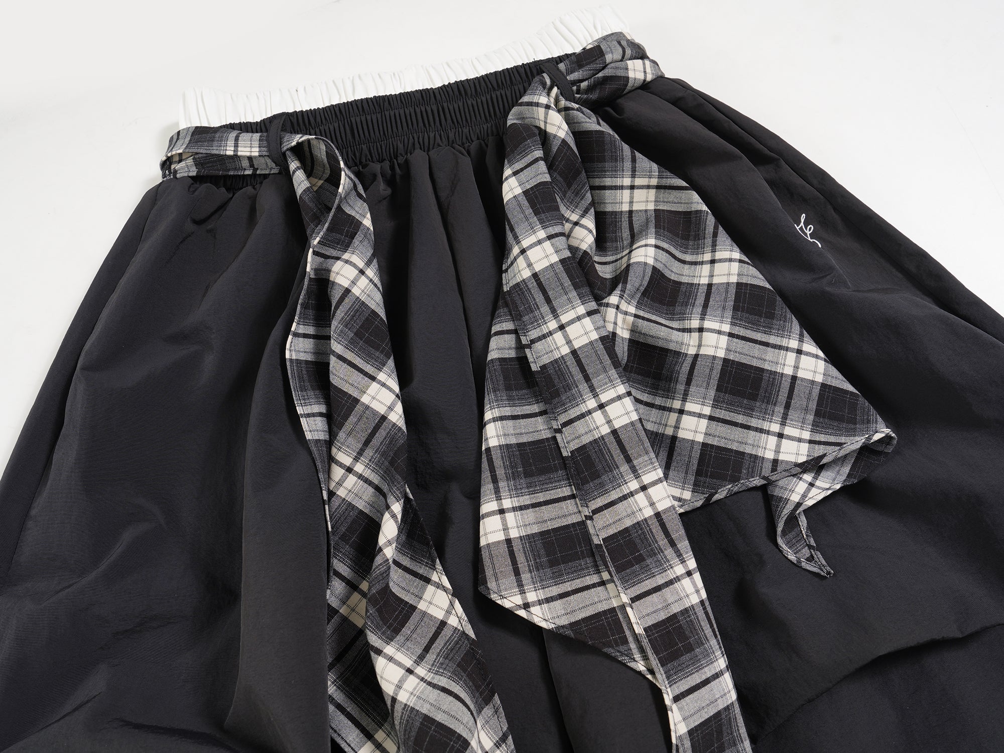 Omirad Layered Draped Nylon Wide-Leg Pants with Plaid Insert