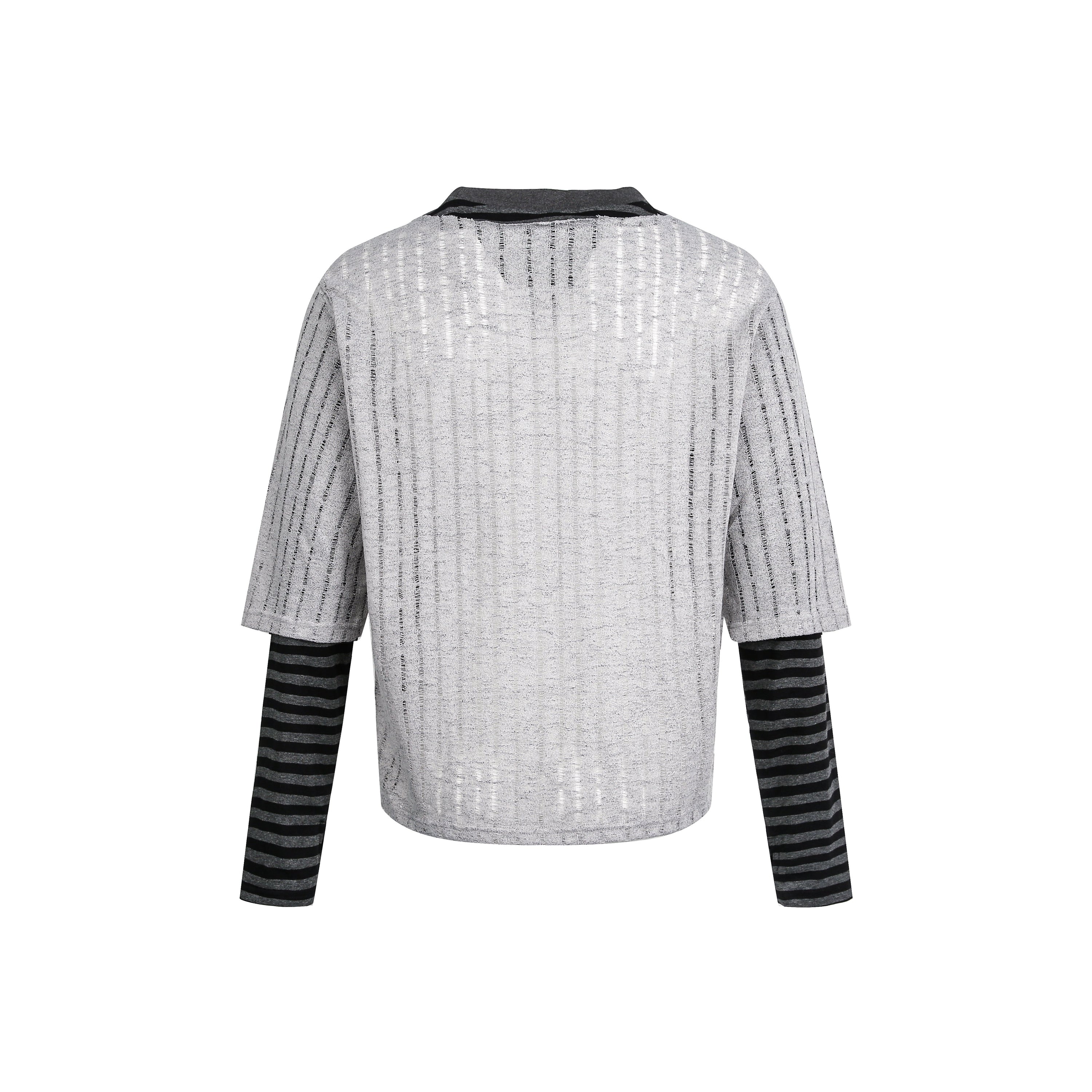 Omirad Layered Grunge Graphic Sweater | Striped Sleeve Top