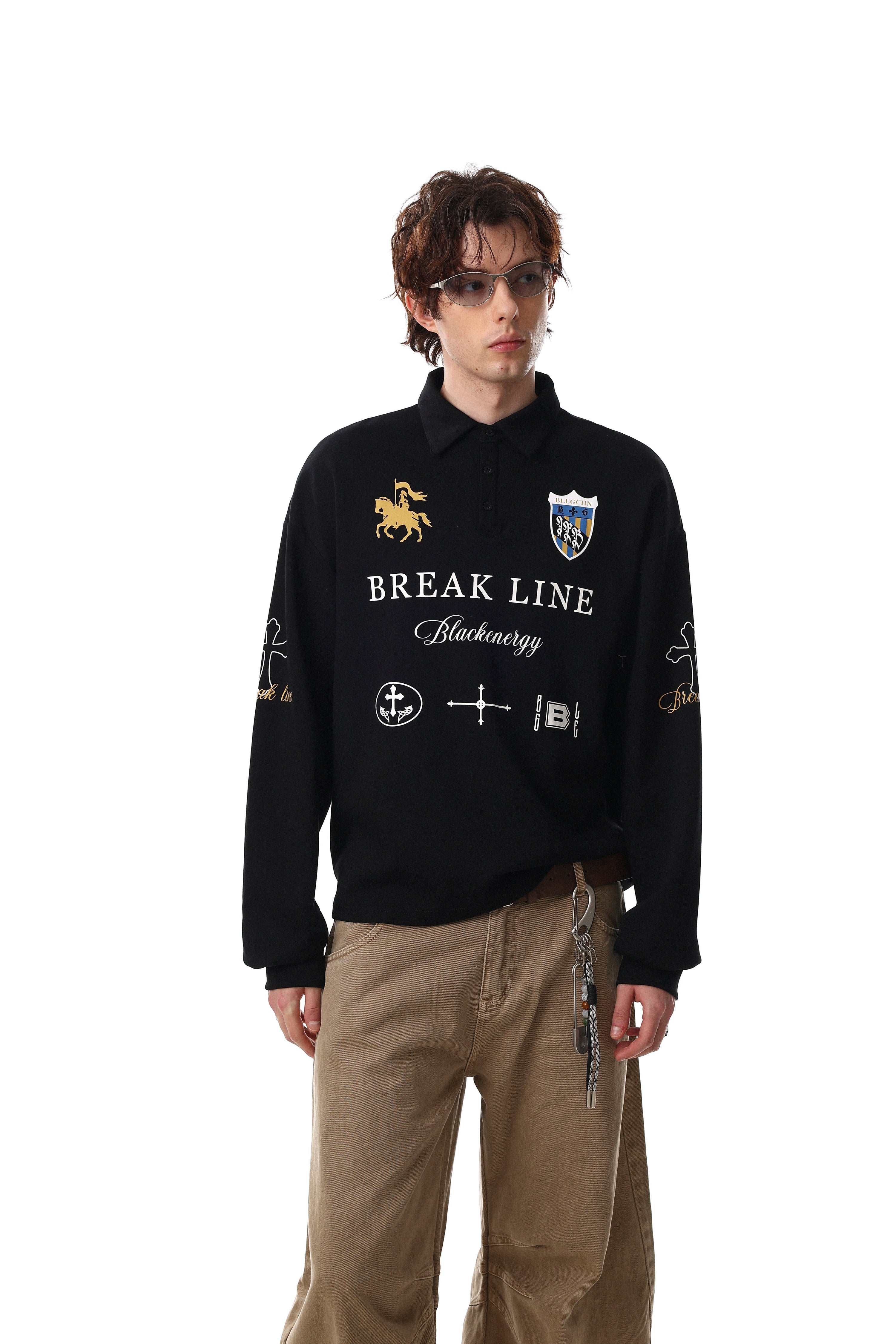 Omirad Break Line Graphic Long-Sleeve Polo Shirt
