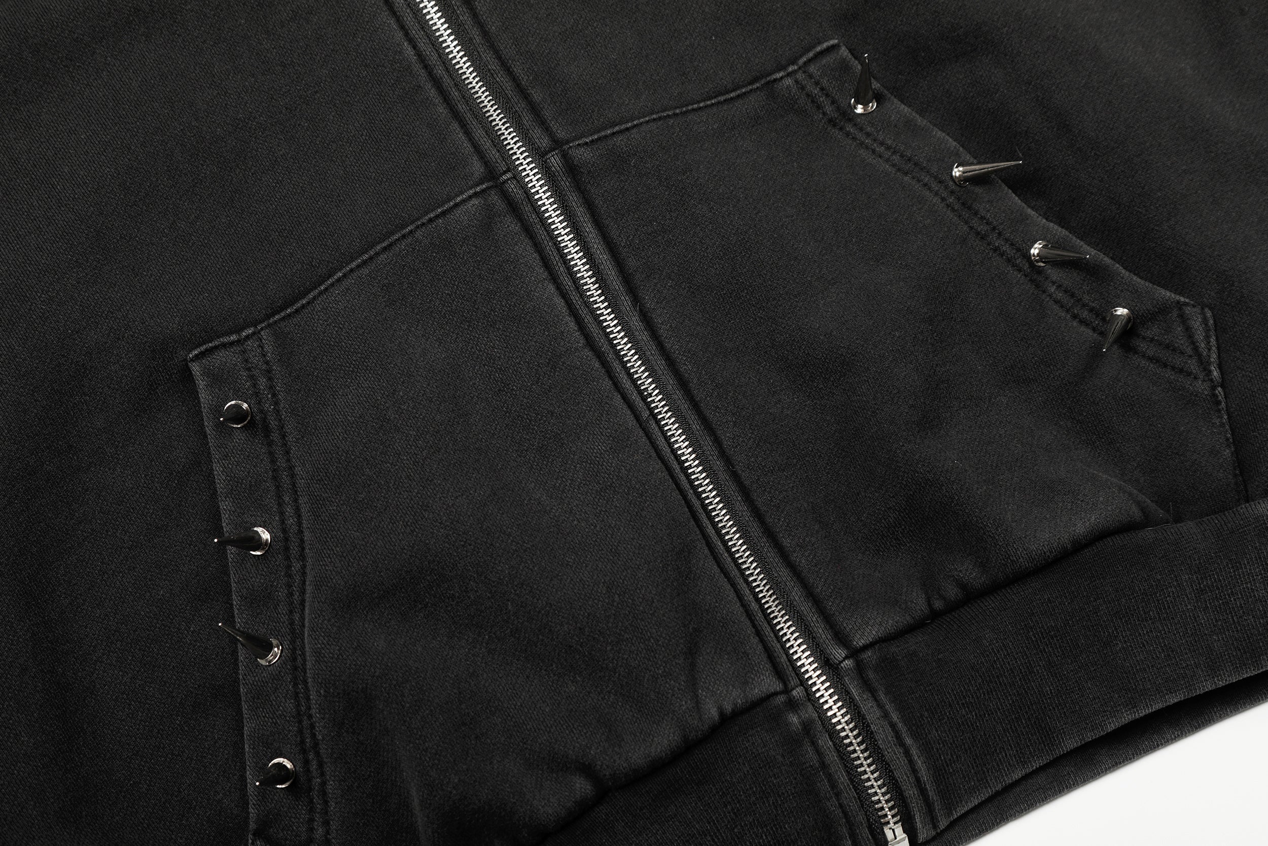 Omirad Studded Zip-Up Hoodie | Metal Spike Streetwear