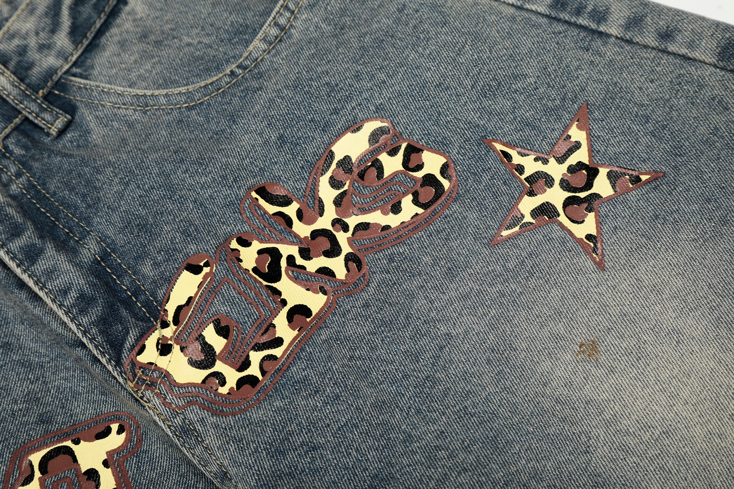 Omirad Leopard Star Wide-Leg Barrel Jeans | Y2K Streetwear