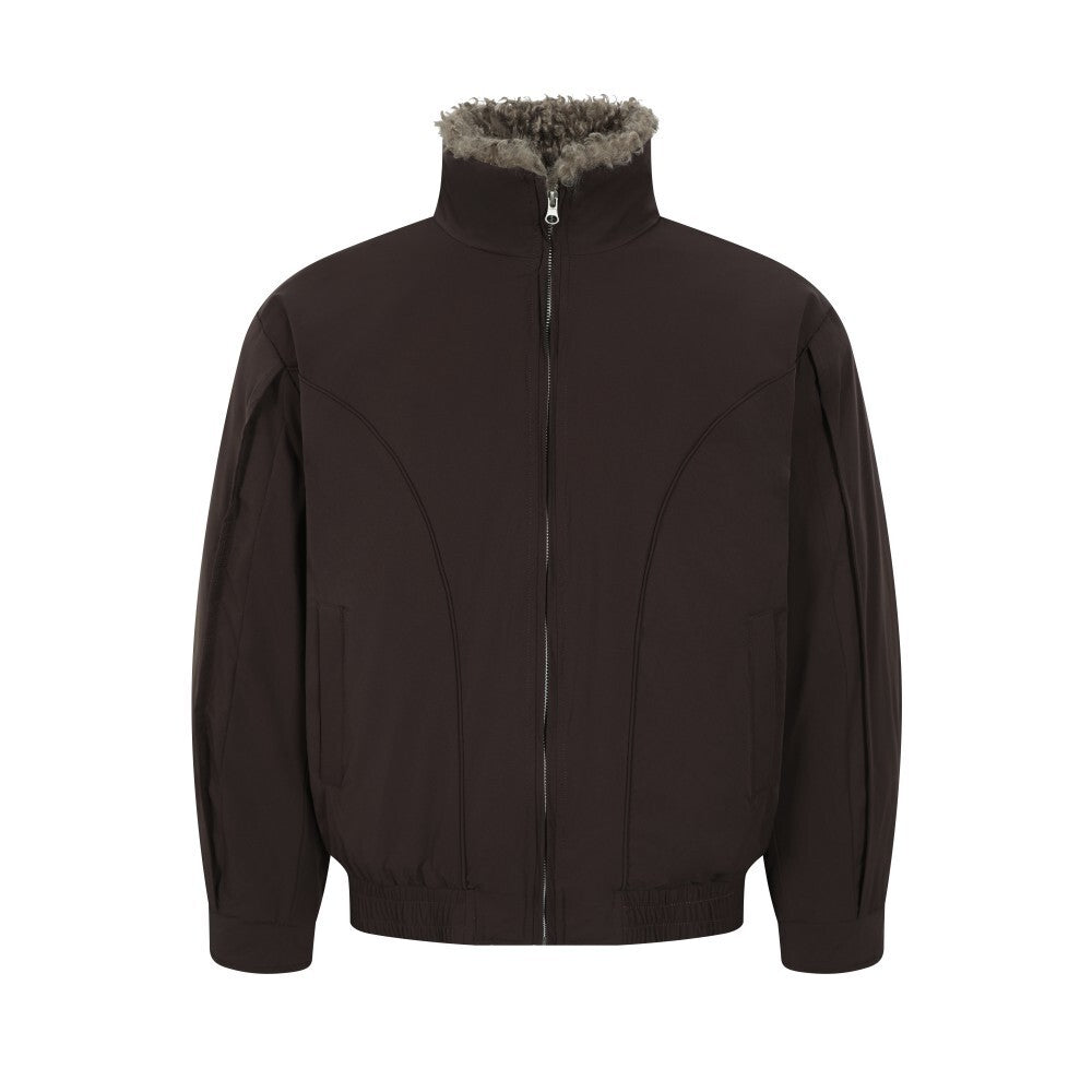 Faux Shearling Lined Bomber Jacket | Stand Collar Winter Coat