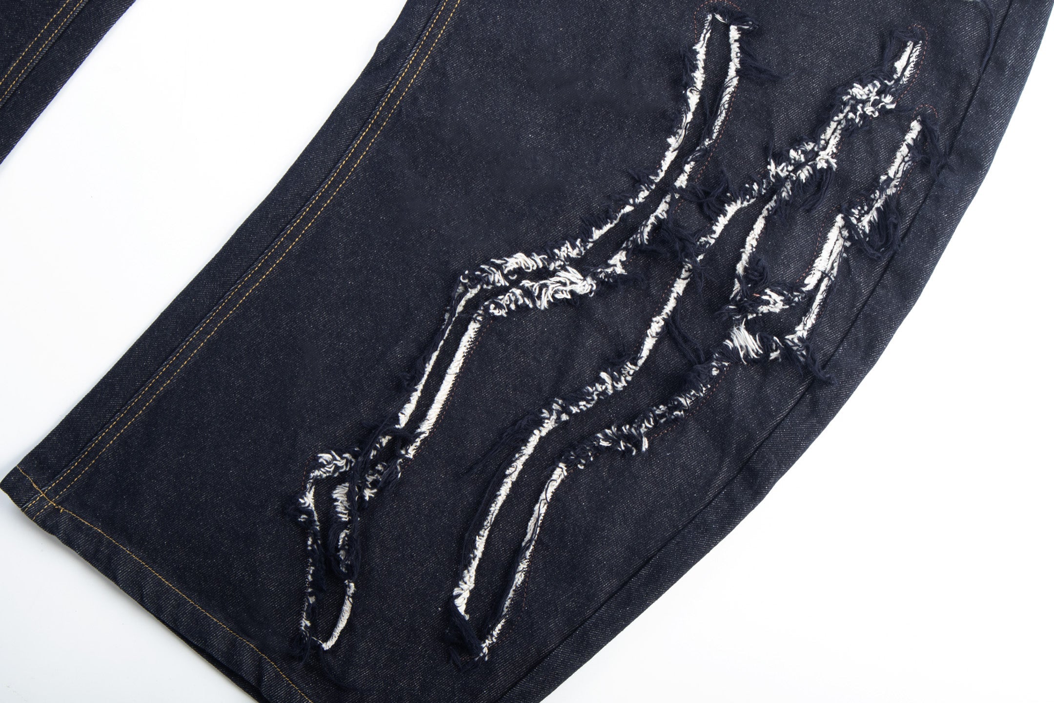 Distressed Flame Stitch Baggy Jeans | Dark Streetwear Denim