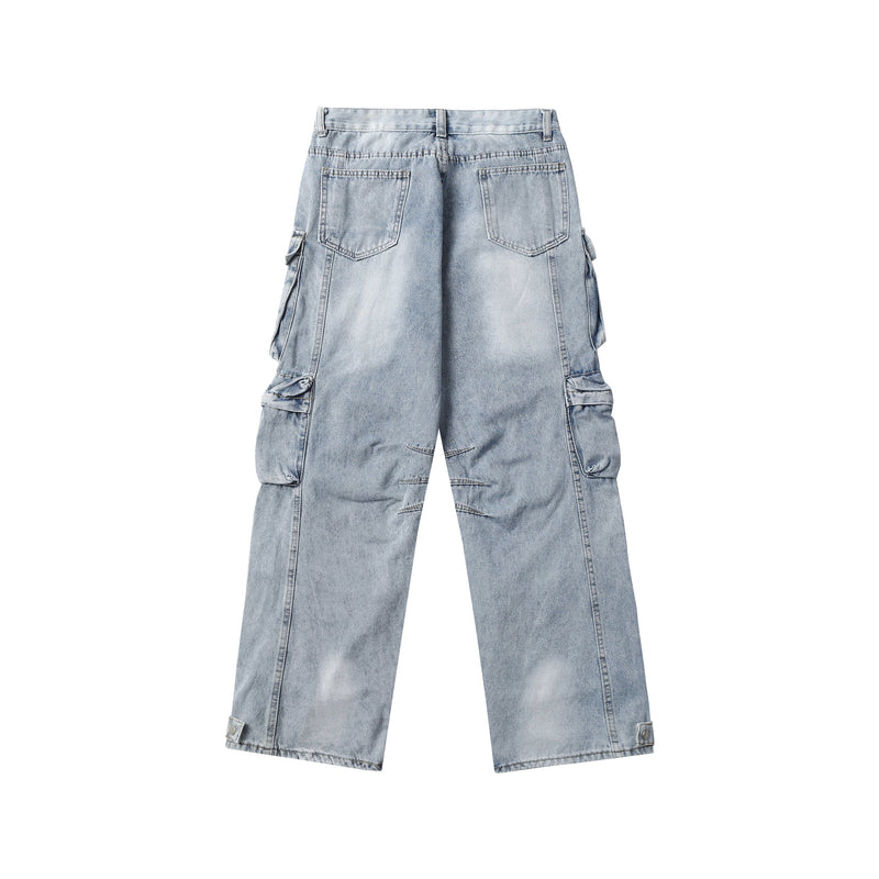Distressed Multi-Pocket Cargo Denim Pants | Streetwear