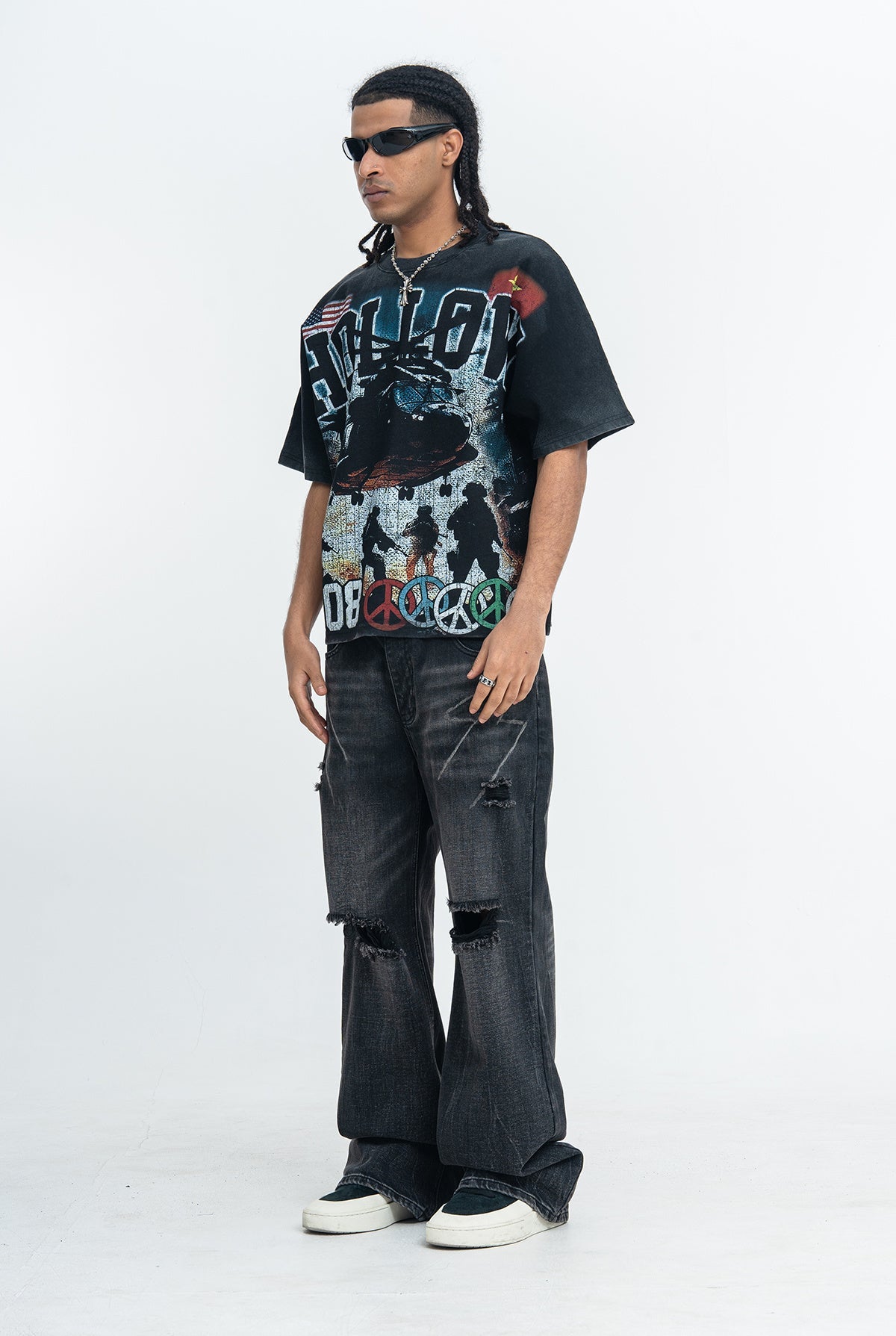 Omirad Hollow 4008 War Graphic Oversized Tee | Vintage Washed