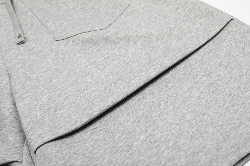 Gray lower leg and hem detail on wide lounge shorts