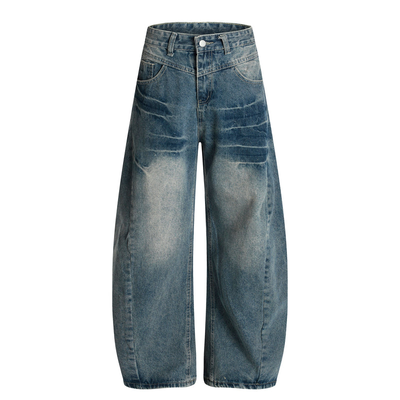 Omirad Creased-Wash Balloon Jeans | Wide Leg Denim