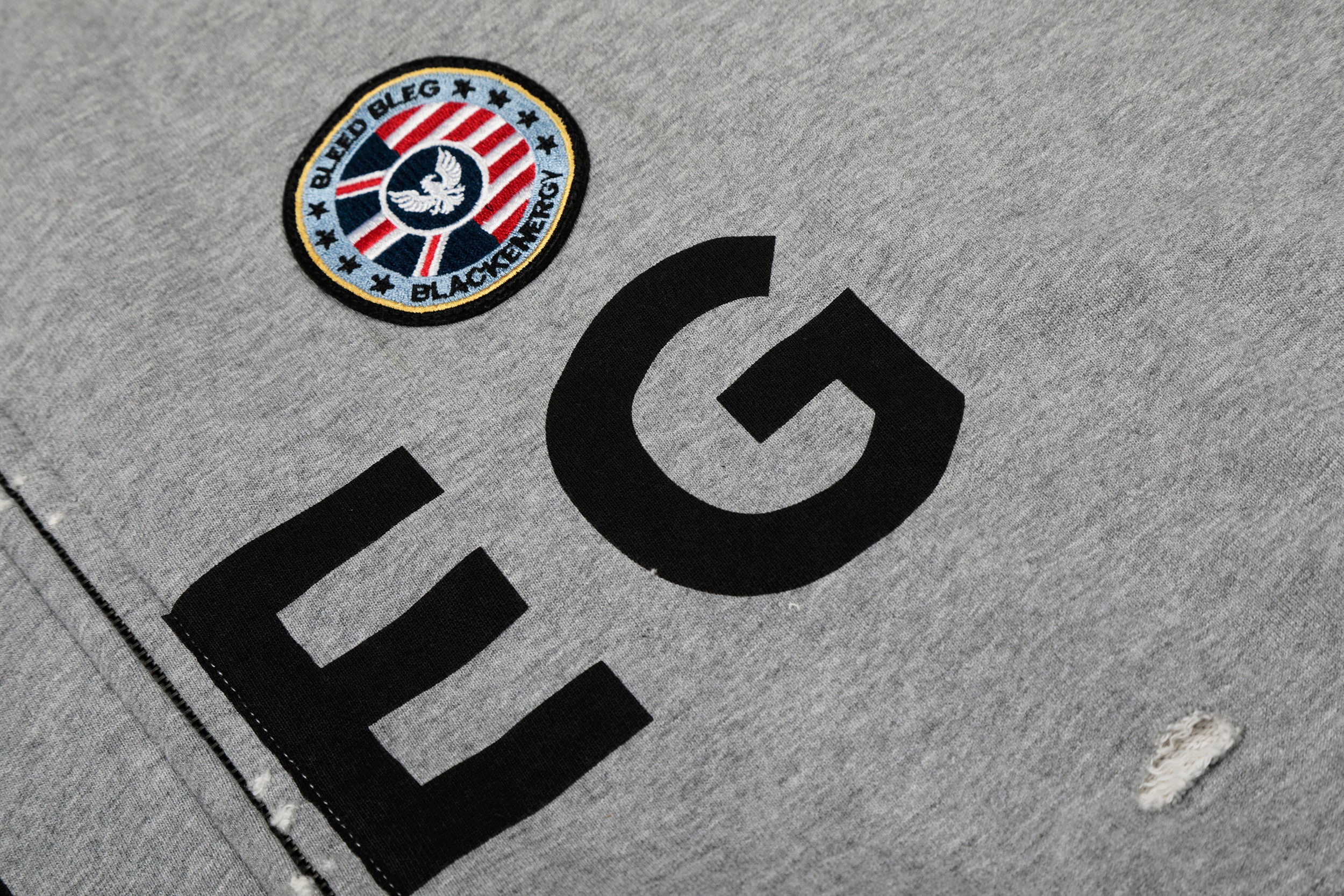 BLEG Graphic Zip-Up Hoodie | Distressed Streetwear Fleece