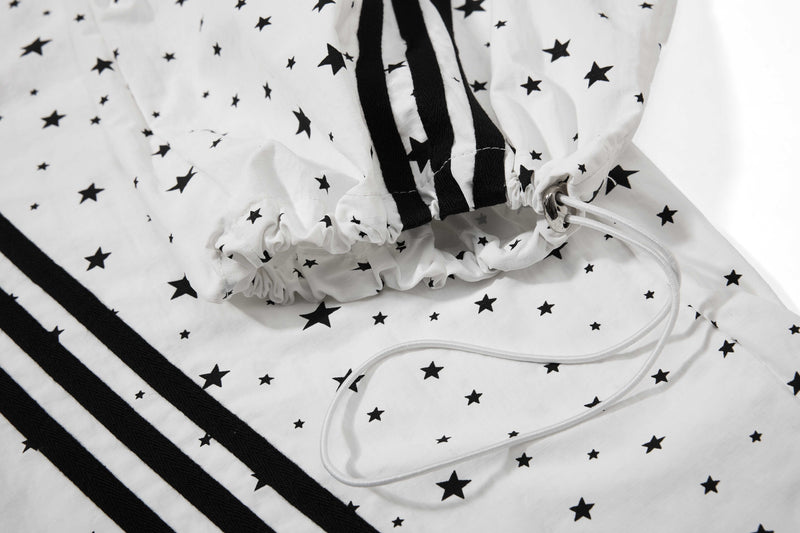 Star Print Wide-Leg Track Pants with Side Stripes | Streetwear