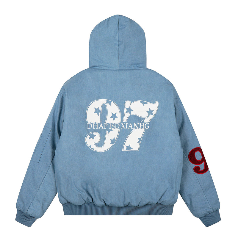 Omirad 97 Denim Varsity Hooded Jacket | Faux Fur Lined
