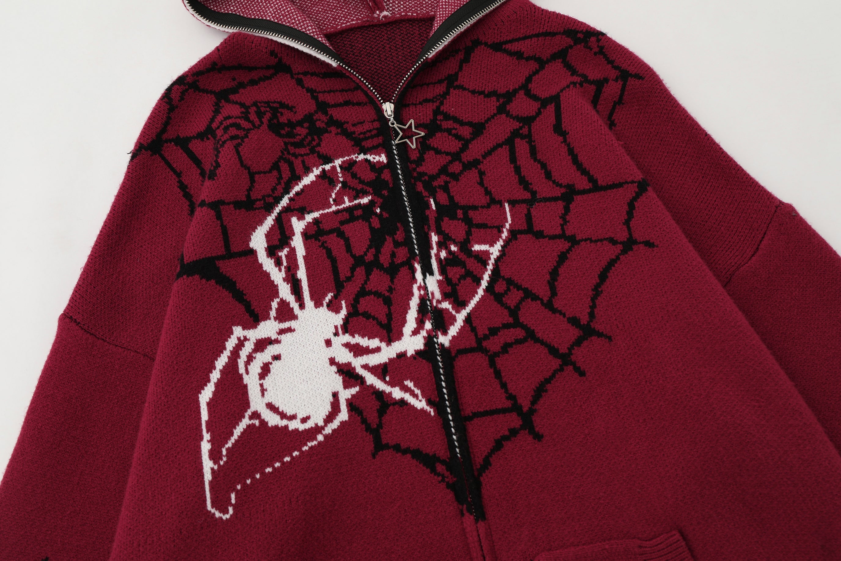 Spider Web Knit Zip Hoodie | Dark Streetwear Oversized